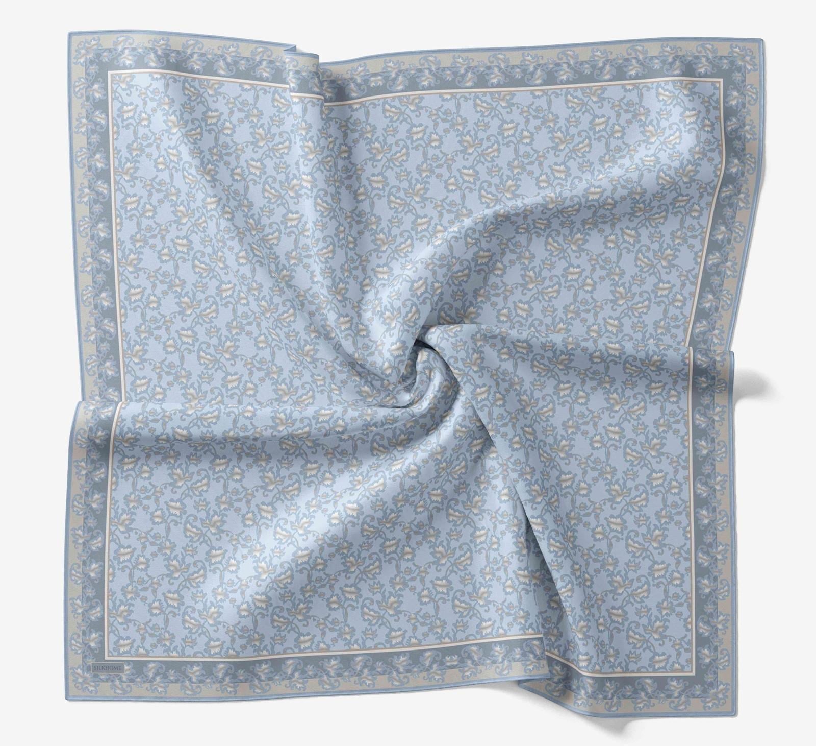 Silk Home Soft Eşarp IST 04597 - 03 Bebe Mavi - Gri Çiçek Desen