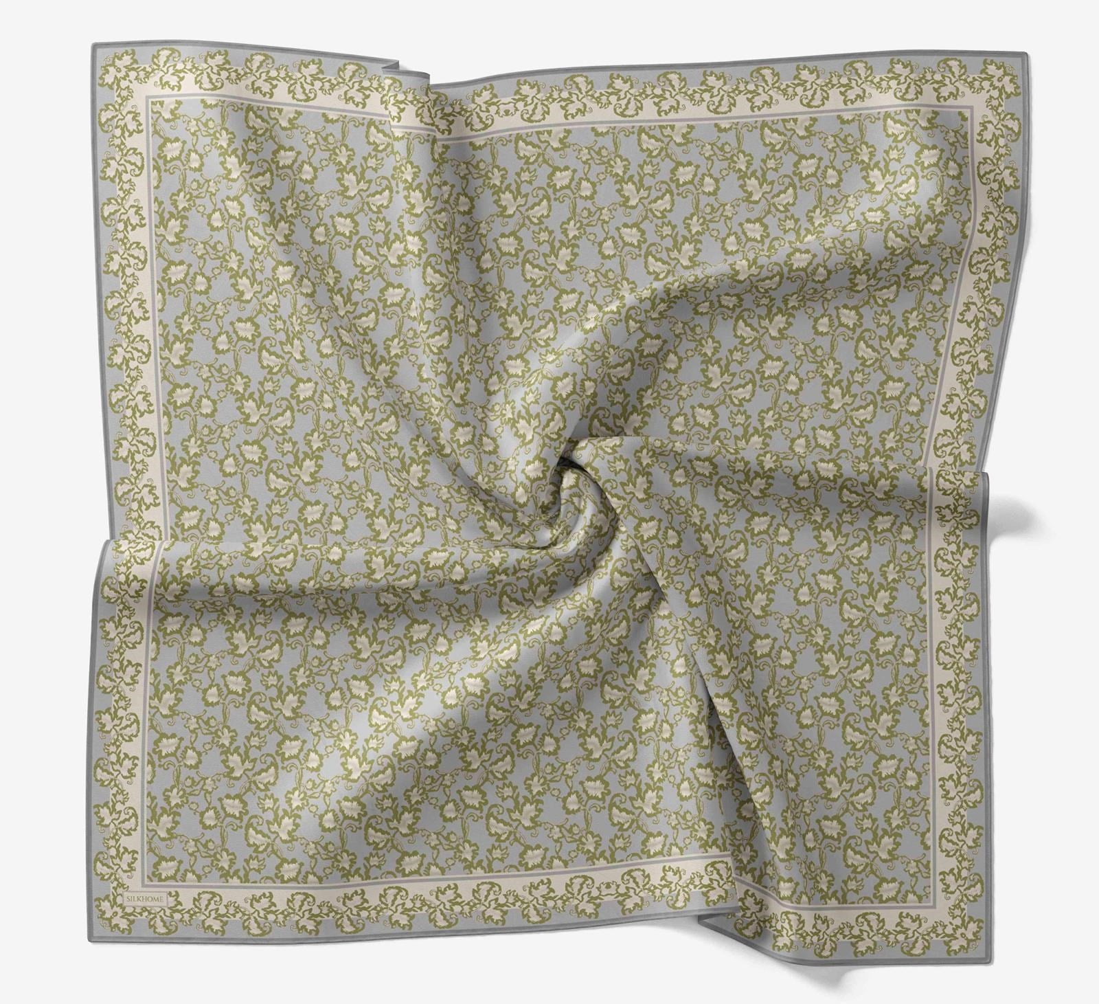 Silk Home Soft Eşarp IST 04597 - 03  Uçuk Mavi - Çimen Yeşili Çiçek Desen