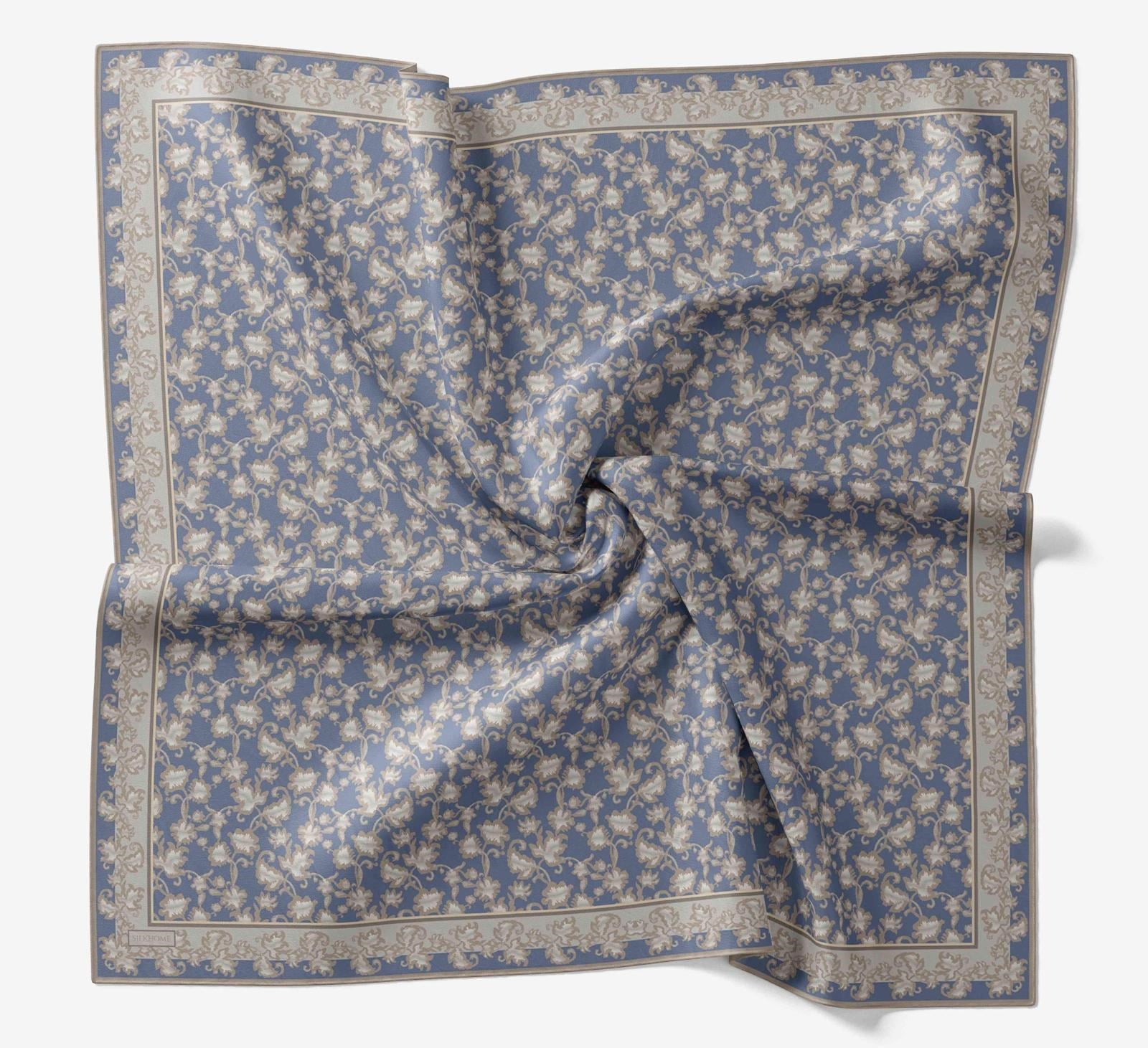 Silk Home Soft Eşarp IST 04597 - 06 İndigo Mavi - Koyu Vizon Çiçek Desen