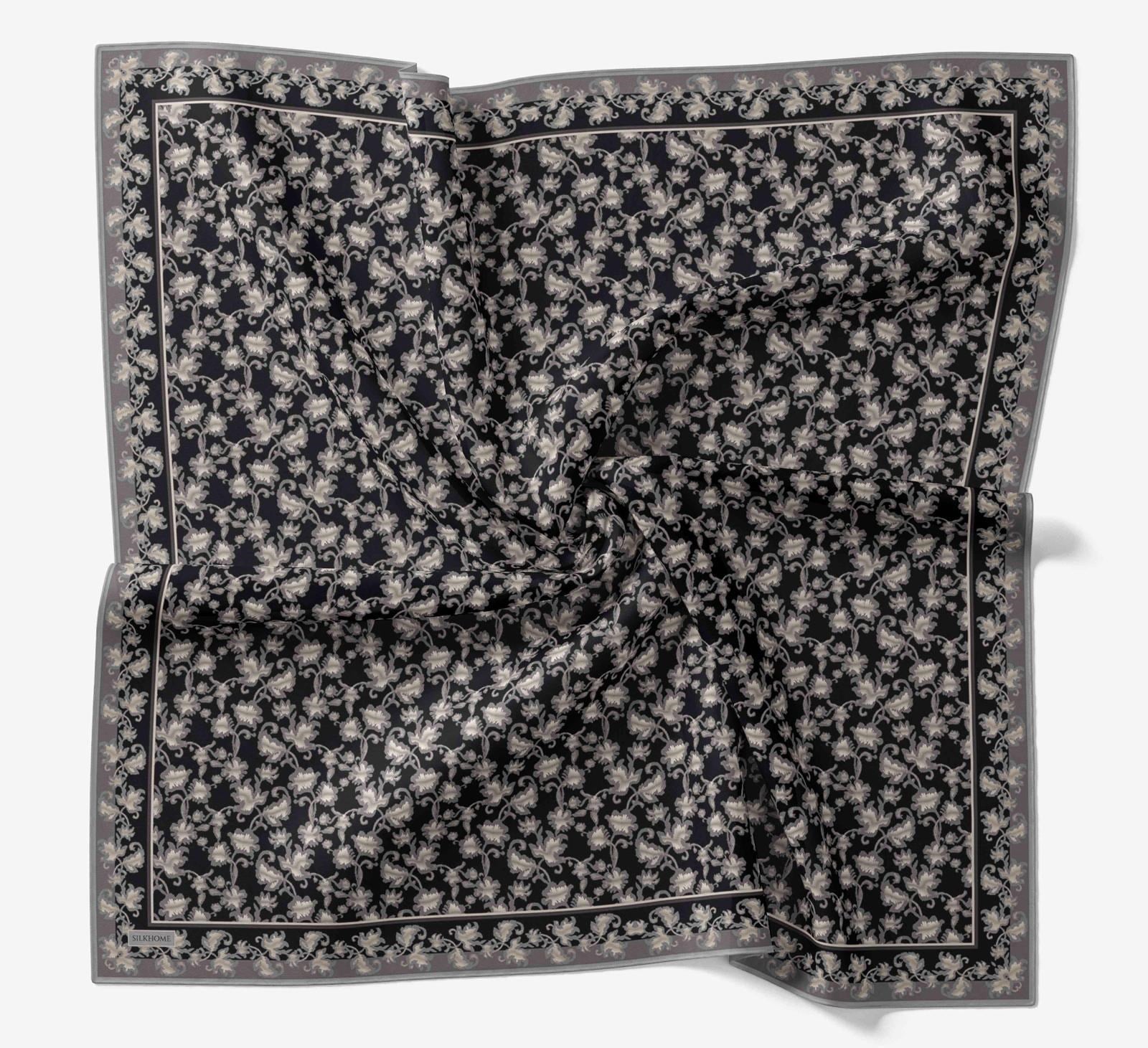 Silk Home Soft Eşarp IST 04597 - 10  Siyah - Vizon Çiçek Desen