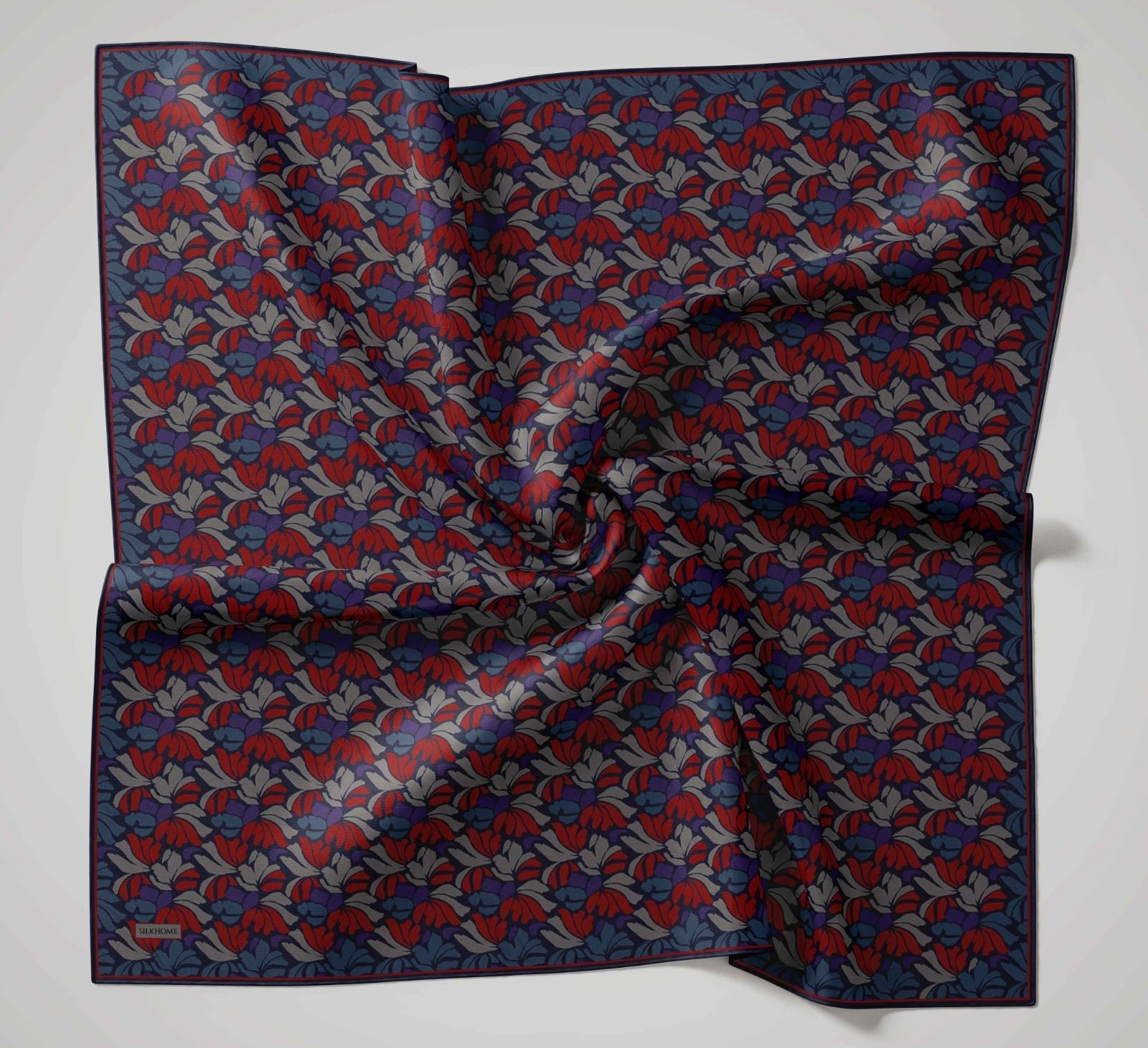 Silk Home Soft Eşarp IST Kırmızı - Lacivert Soyut Desen
