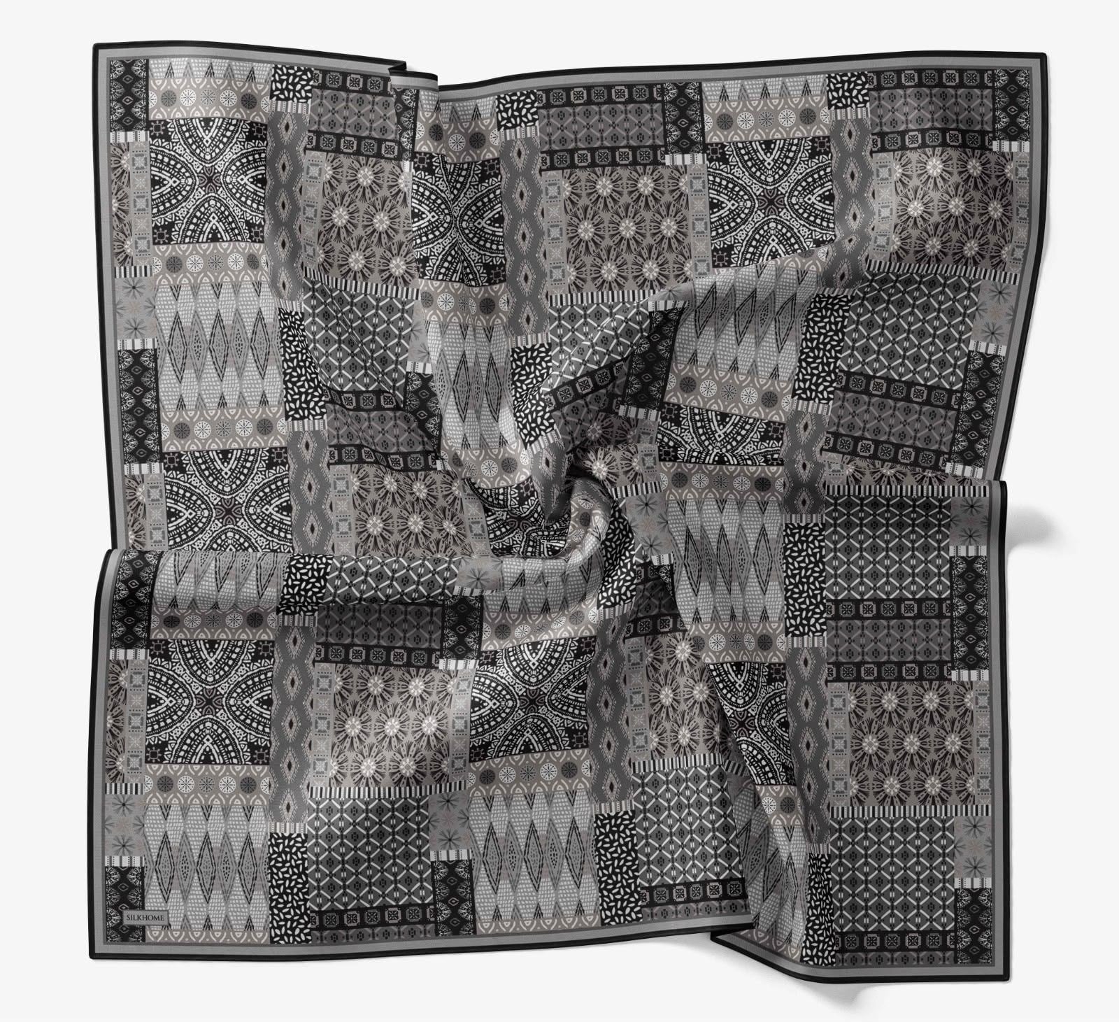 Silk Home Soft Eşarp IST Siyah - Beyaz Etnik Desen