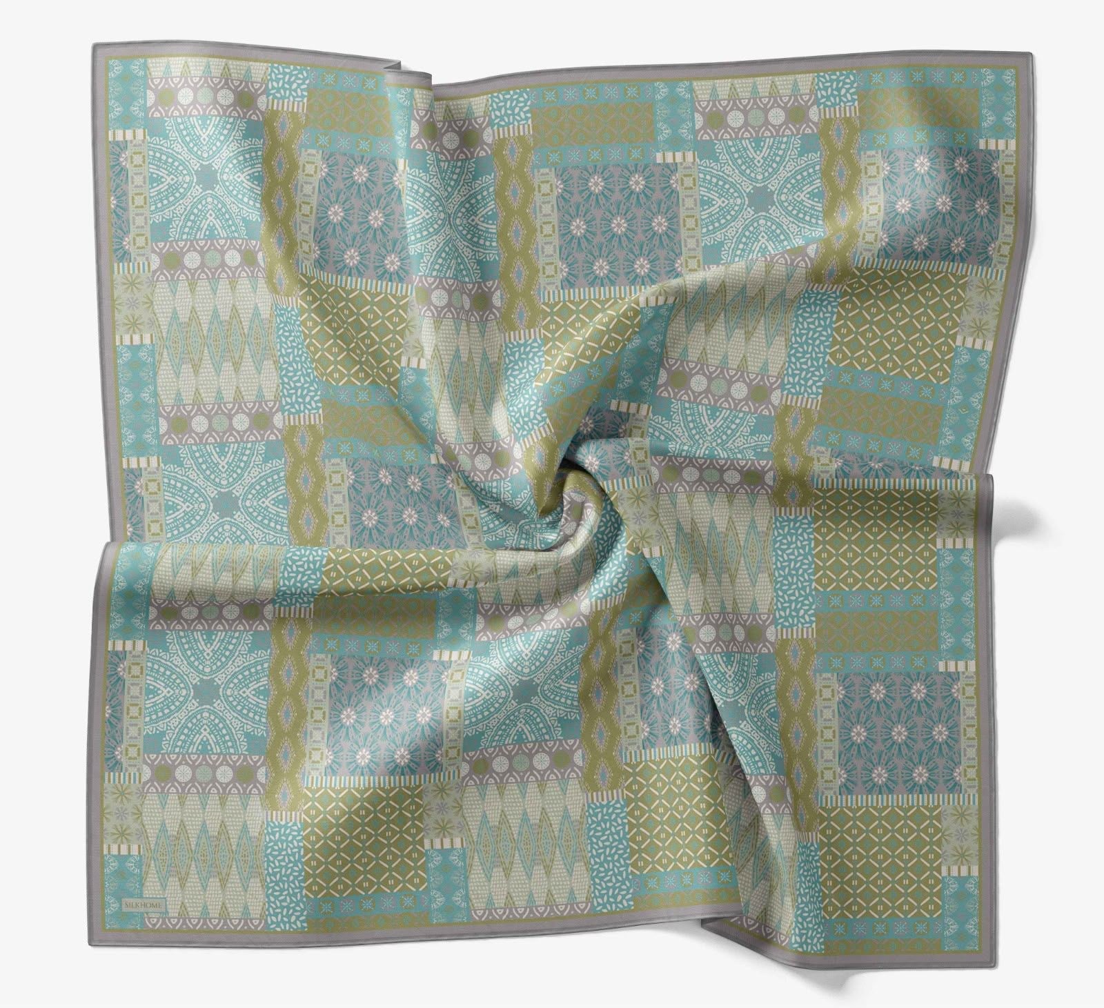 Silk Home Soft Eşarp IST Su Yeşili- Mint Yeşili Etnik Desen