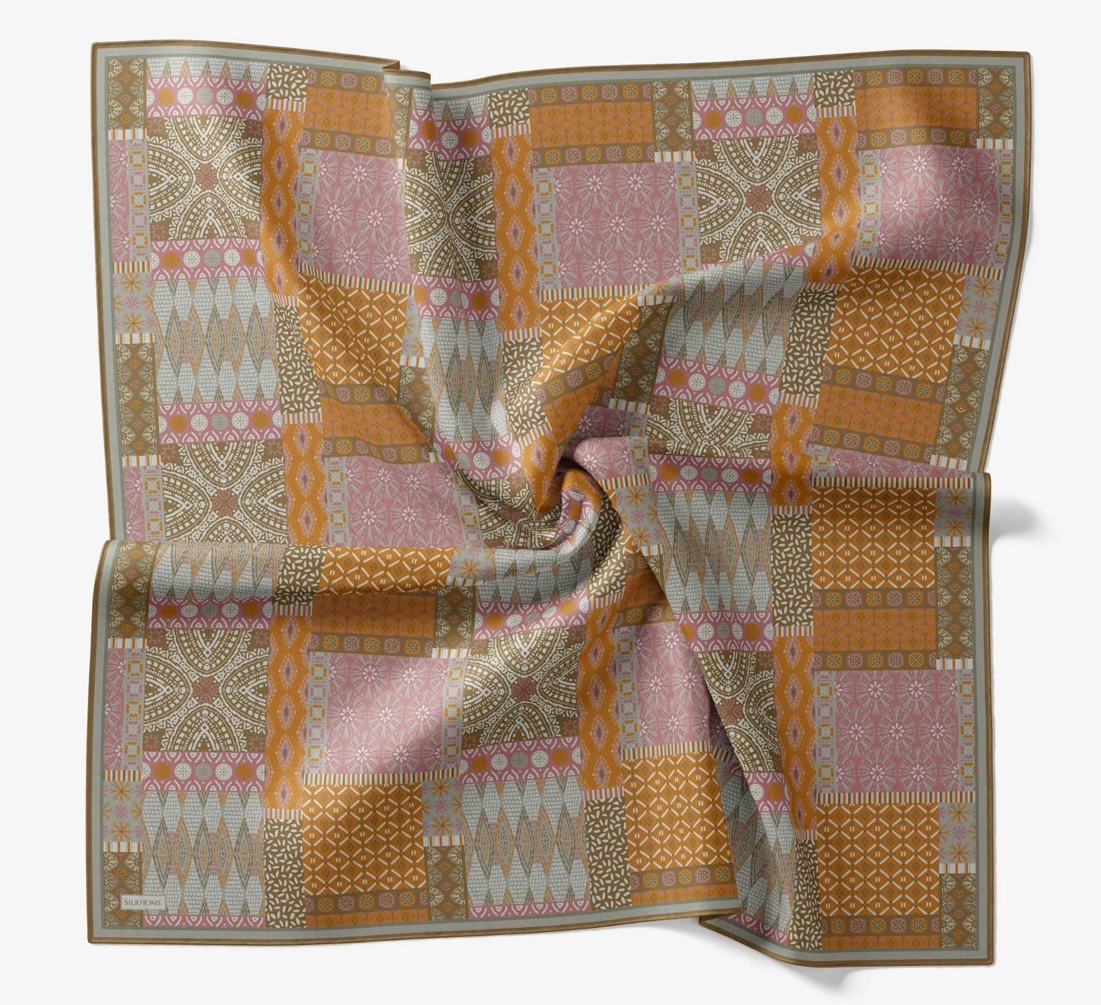 Silk Home Soft Eşarp IST Yağ Yeşili- Pembe Etnik Desen