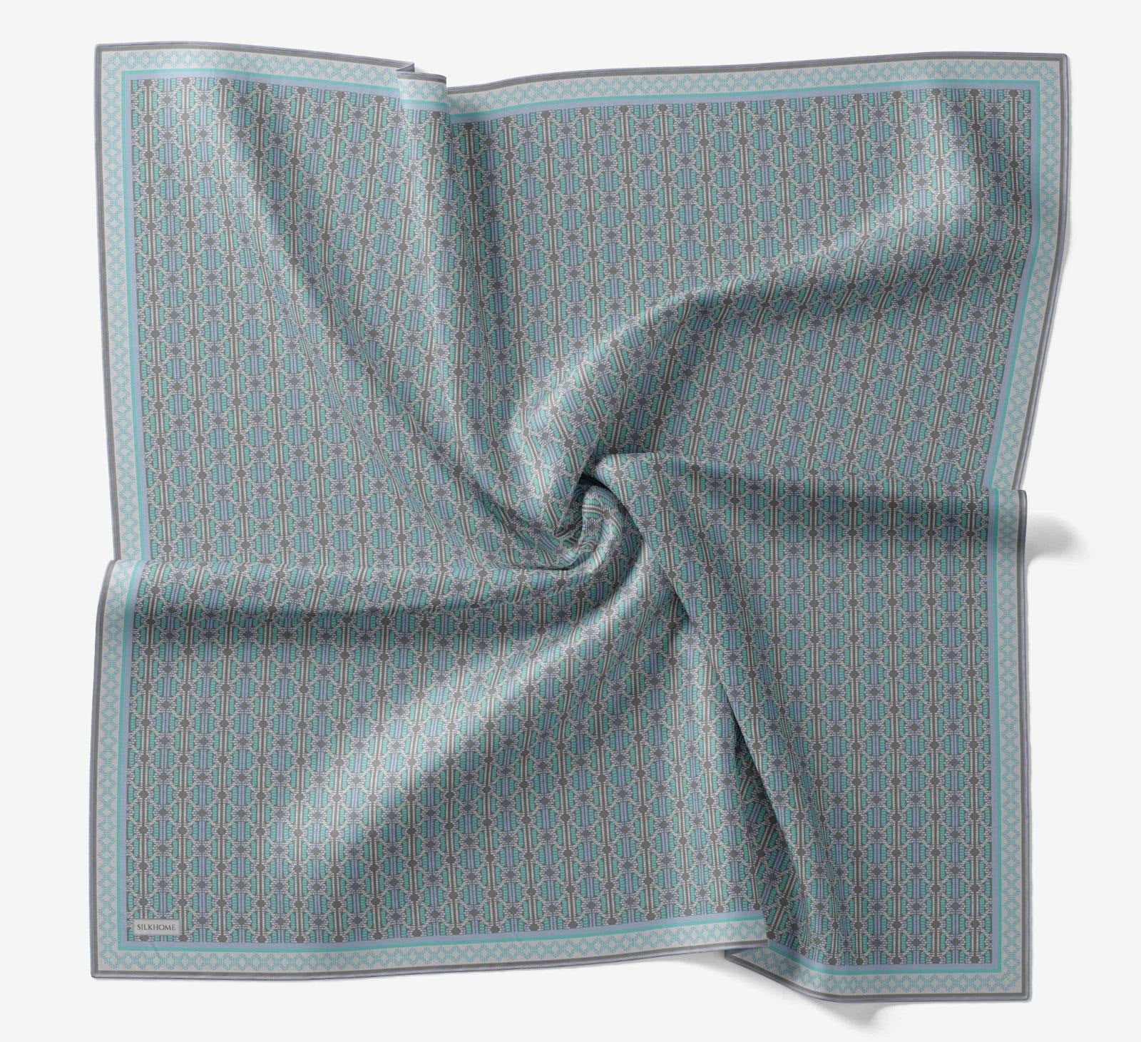 Silk Home Soft Eşarp Mavi Gri Geometrik Desen