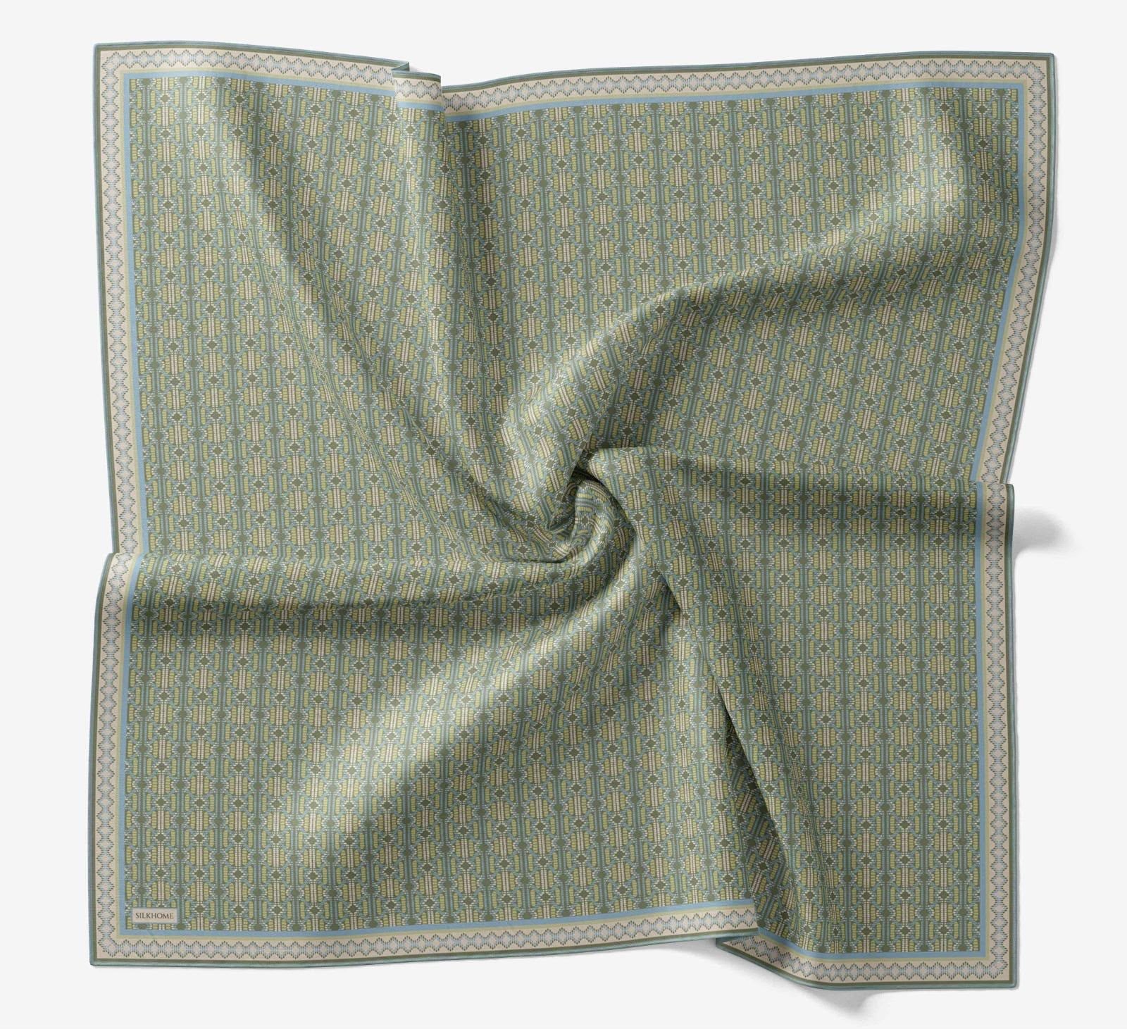 Silk Home Soft Eşarp Mavi Sarı Geometrik Desen