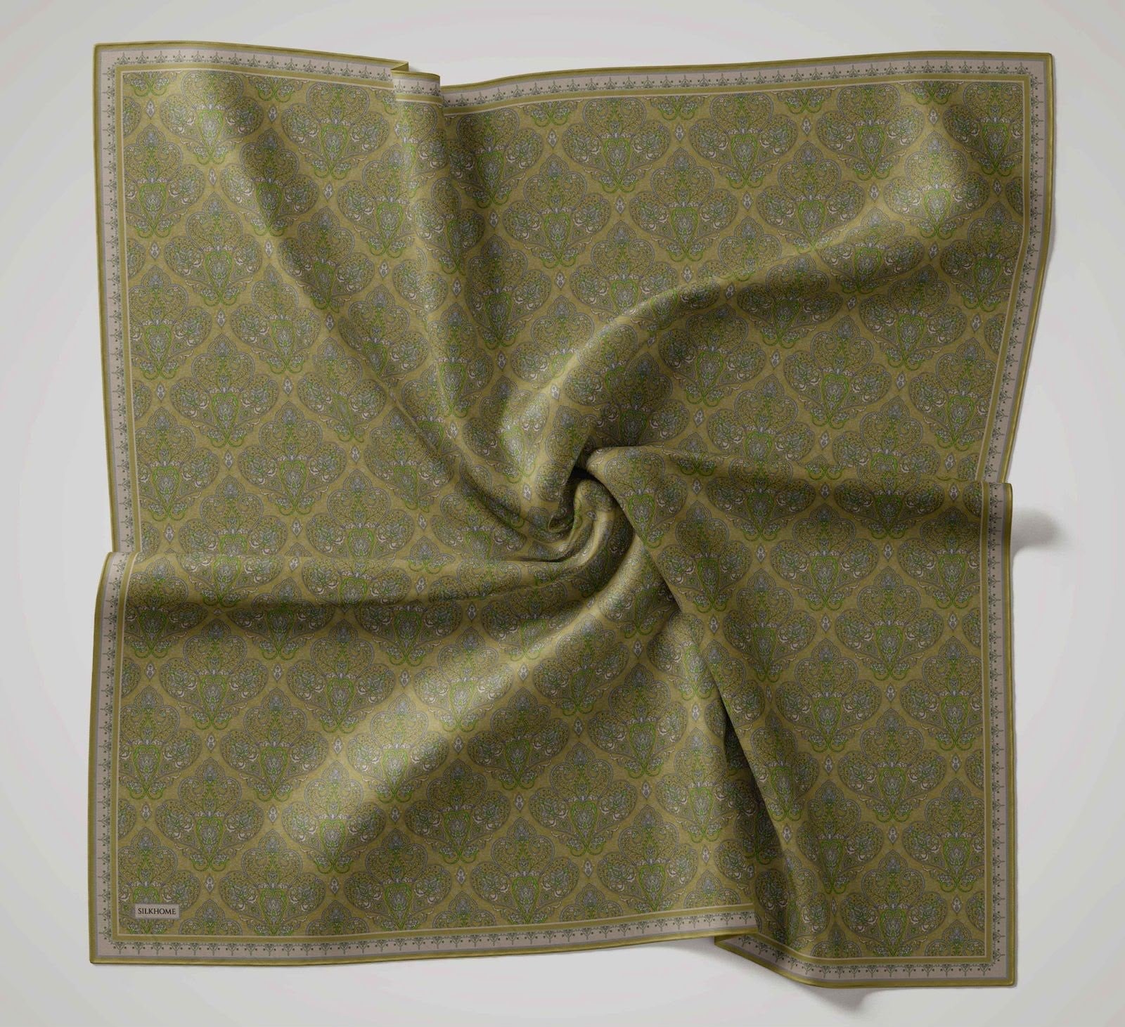 Silk Home Soft Eşarp Neon Yeşil Vintage Desen