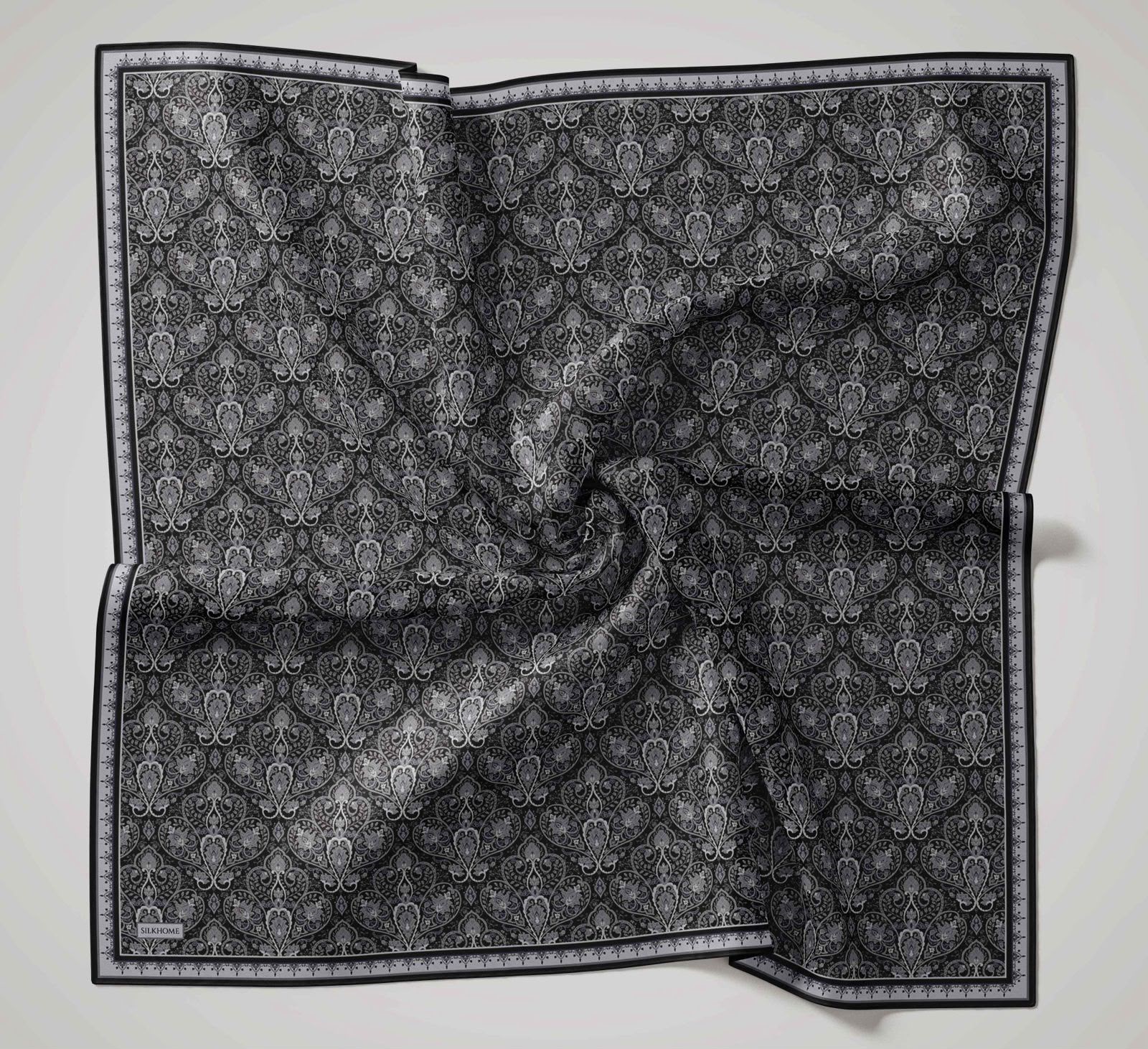 Silk Home Soft Eşarp Siyah Gri Vintage Desen