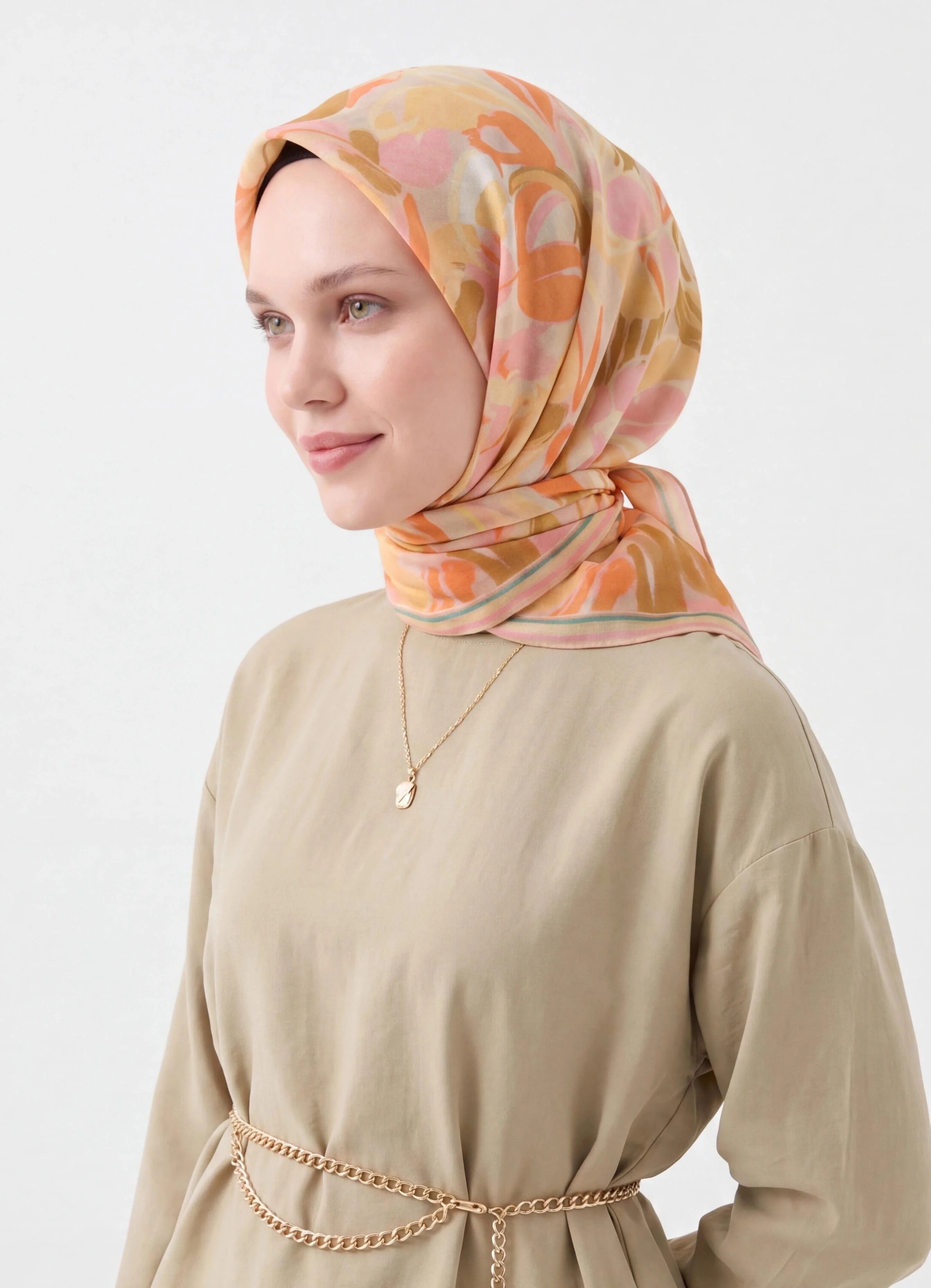 Silk Home Soft Eşarp Soyut Desenli Açık Sarı Turuncu