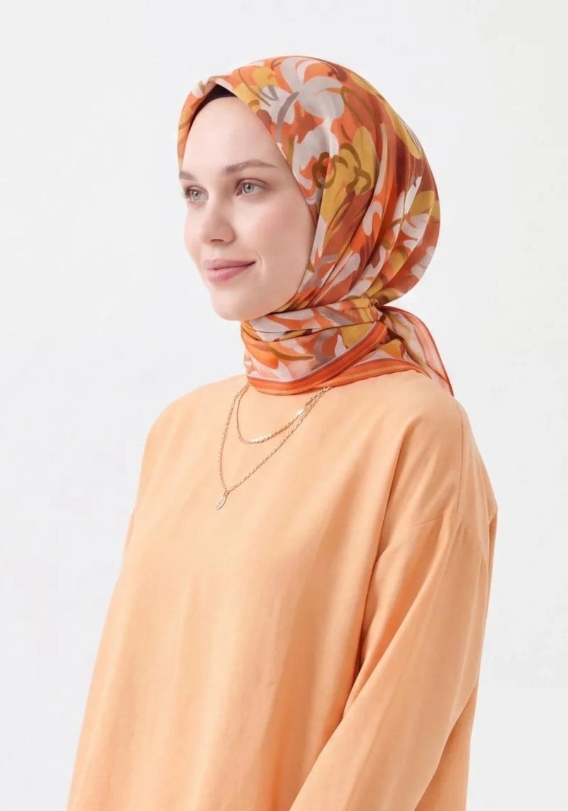 Silk Home Soft Eşarp Soyut Desenli Kiremit Yağ Yeşili