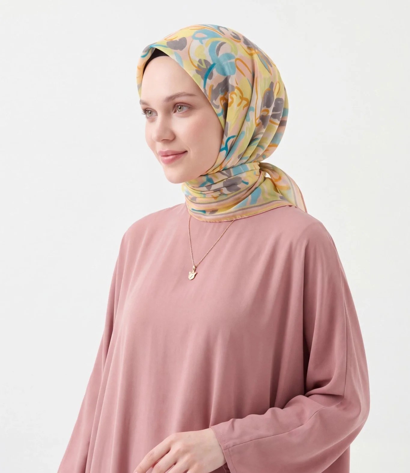 Silk Home Soft Eşarp Soyut Desenli Somon Sarı