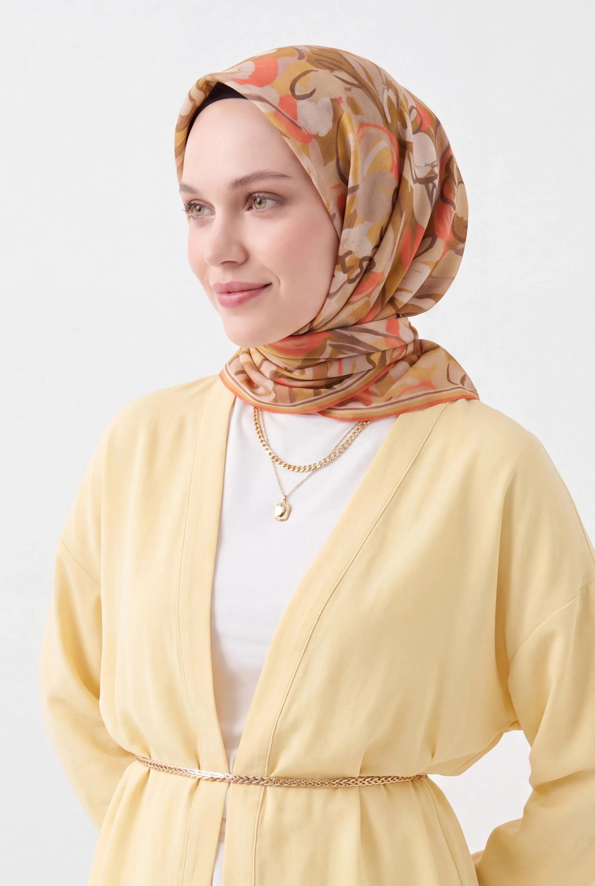 Silk Home Soft Eşarp Soyut Desenli Yağ Yeşili Mercan