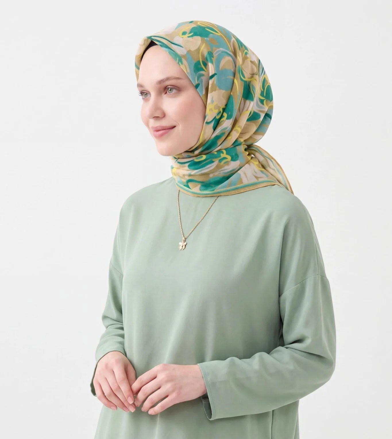 Silk Home Soft Eşarp Soyut Desenli Yeşil Sarı