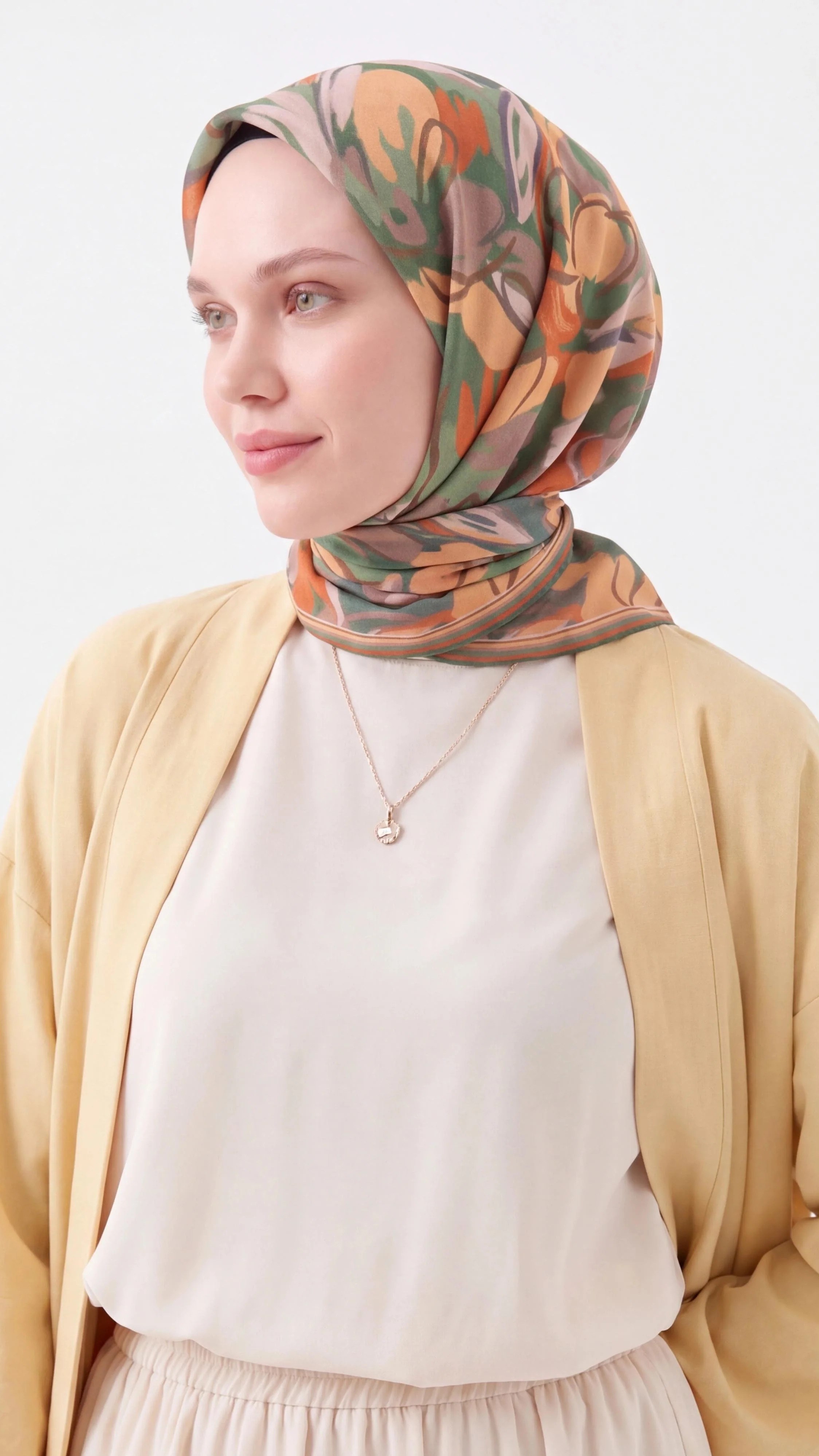 Silk Home Soft Eşarp Soyut Desenli Yeşil Yavruağzı