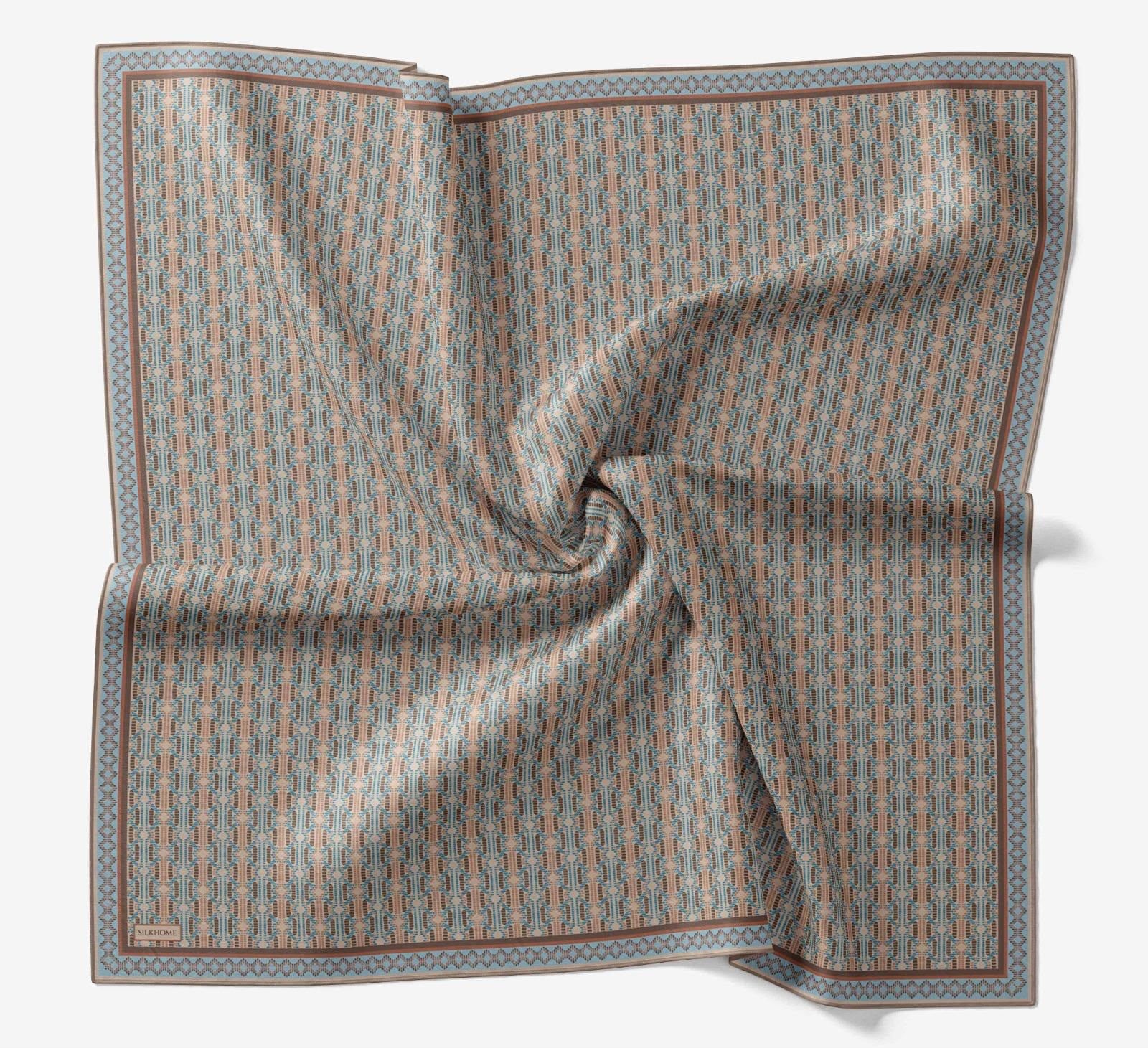 Silk Home Soft Eşarp Turkuaz Kahve Etnik Desen