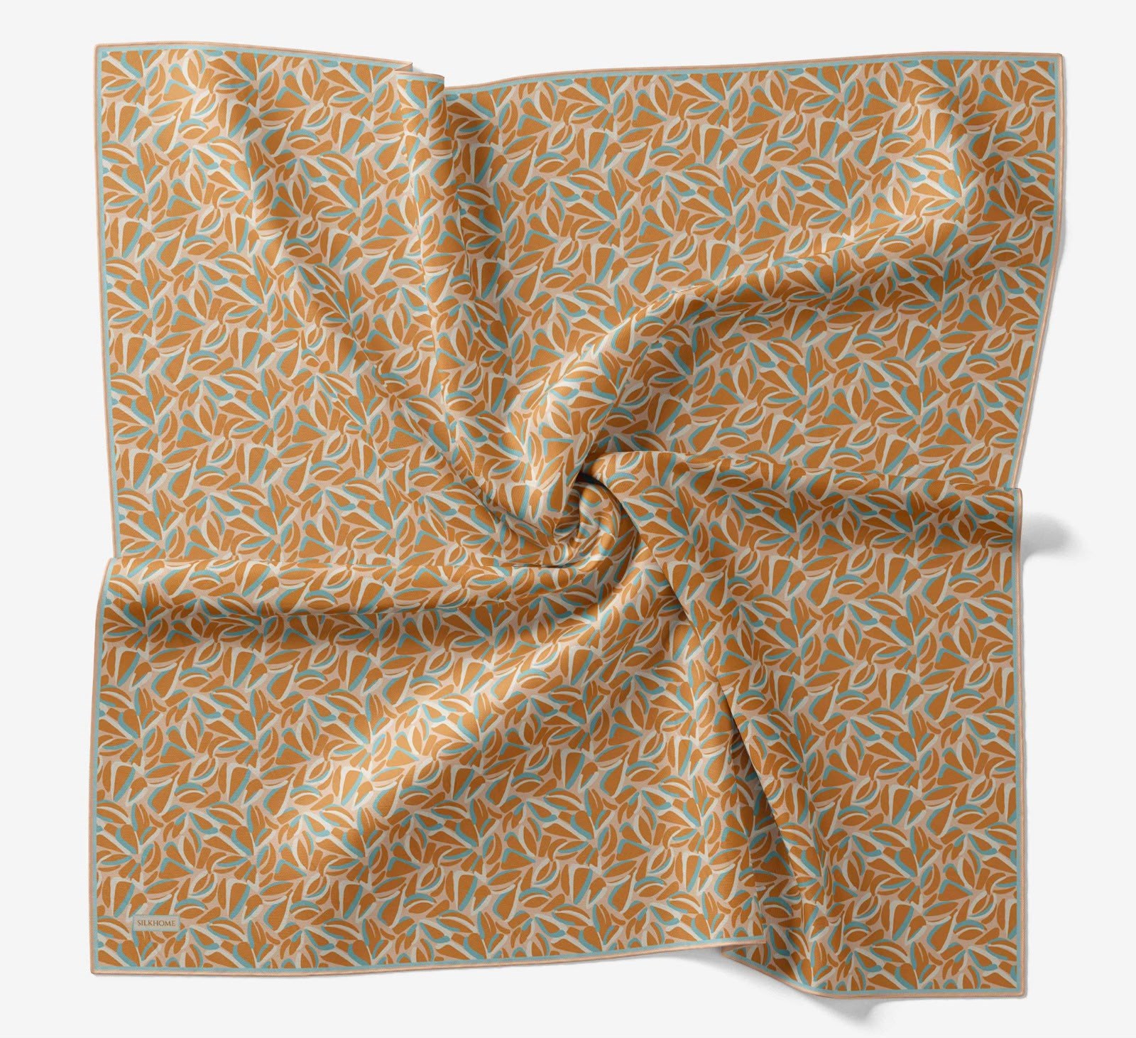 Silk Home Soft Eşarp  Turkuaz Turuncu  Geometrik Desen