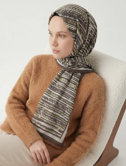 Silk Home Soft Şal IST 481001-12 Haki Yeşil Şerit Desen