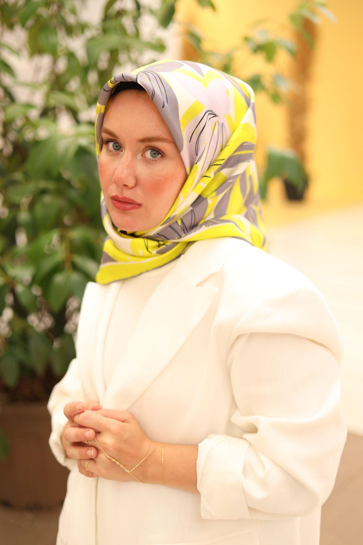 Silk Home Twill Silk Scarf 11439-02 Yellow Mixed Pattern Color