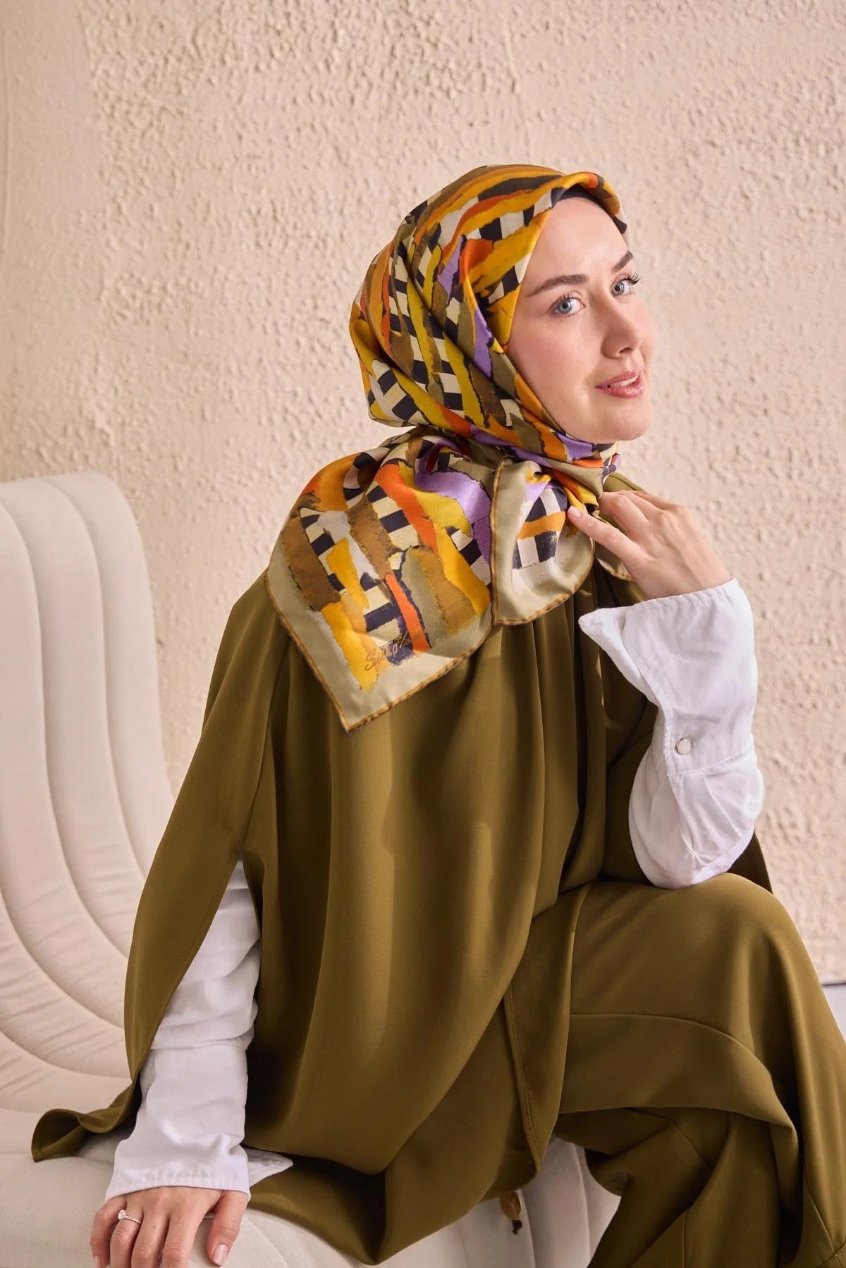 Silk Home Tivil İpek Eşarp 11525 - 20 Pastel Yeşil Geometrik Desen 