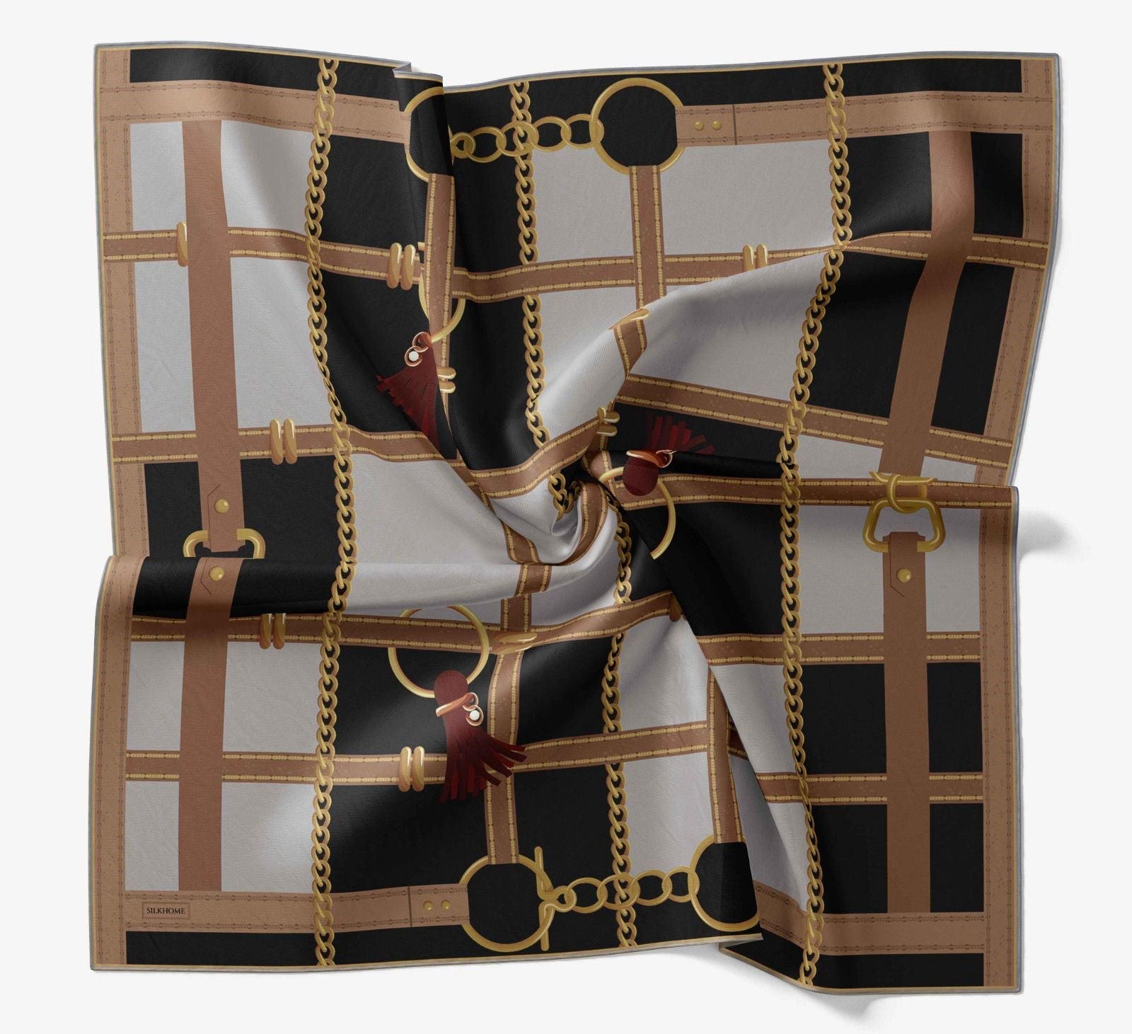 Silk Home Tivil İpek Eşarp 11533 - 01 Siyah - Gri  Zincir Desen