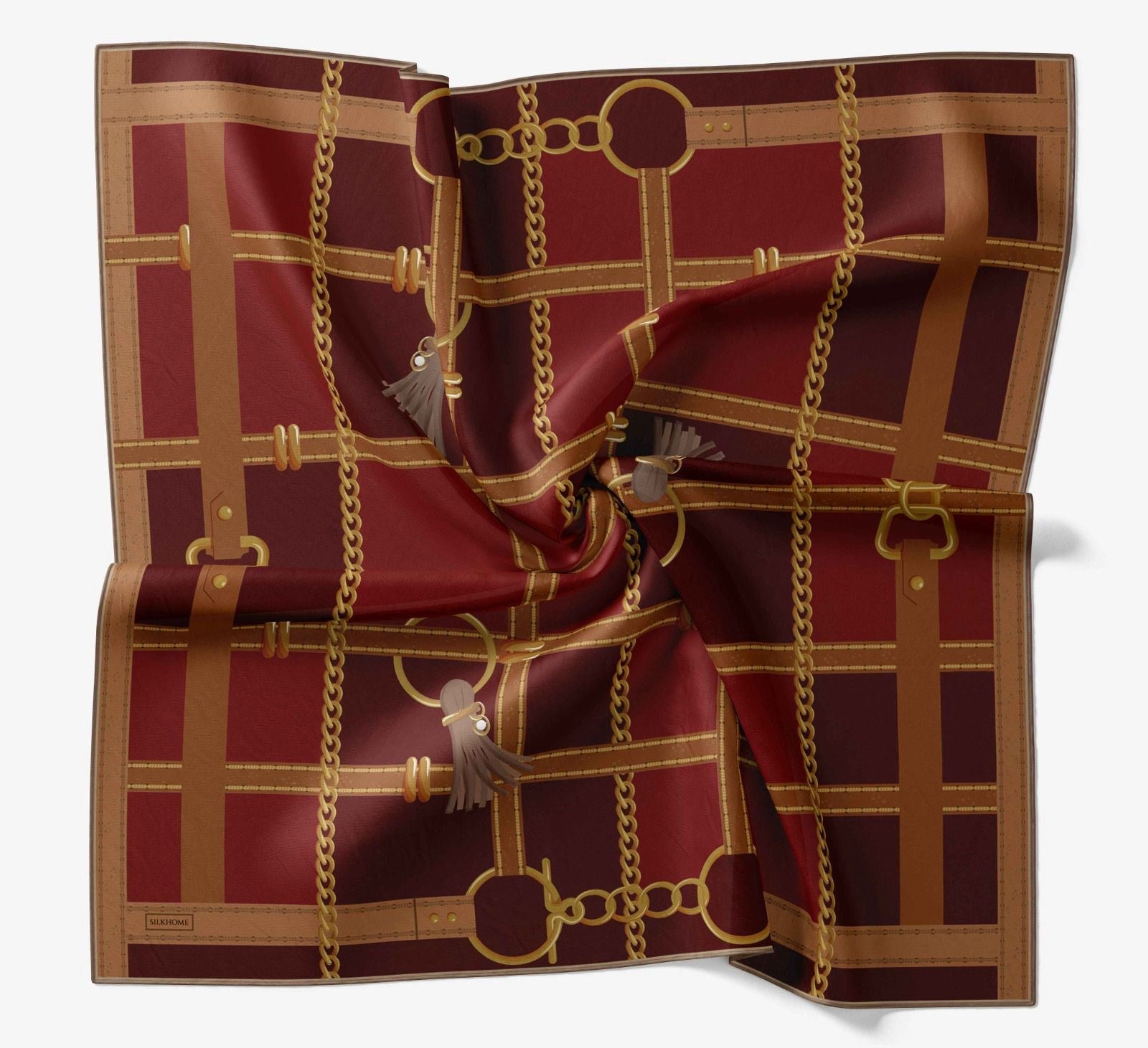 Silk Home Tivil İpek Eşarp 11533 - 02 Bordo - Taba  Zincir Desen