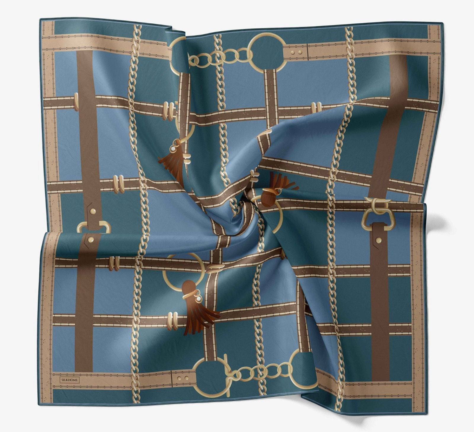 Silk Home Tivil İpek Eşarp 11533 - 06 Turkuaz - İndigo  Zincir Desen