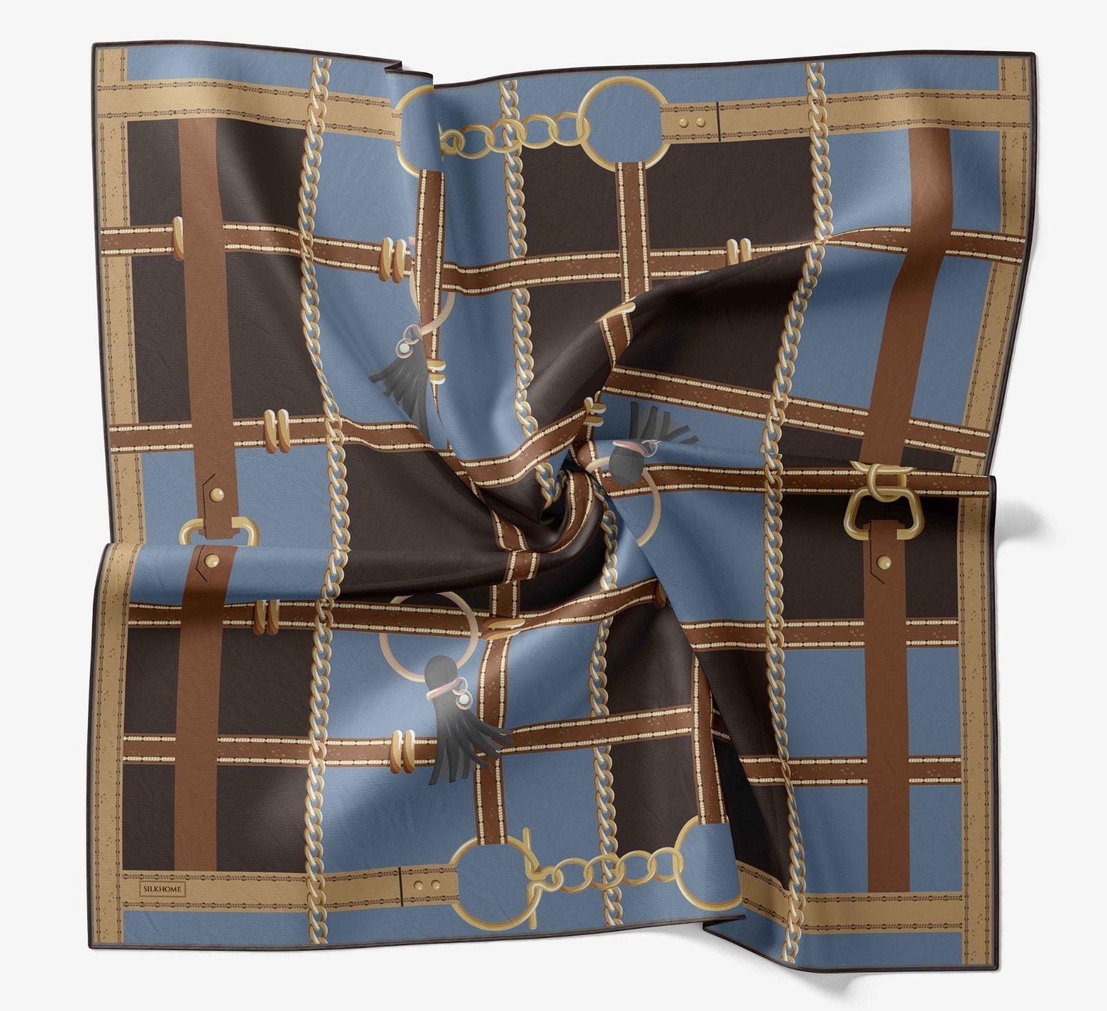 Silk Home Tivil İpek Eşarp 11533 - 13 Taba - İndigo  Zincir Desen