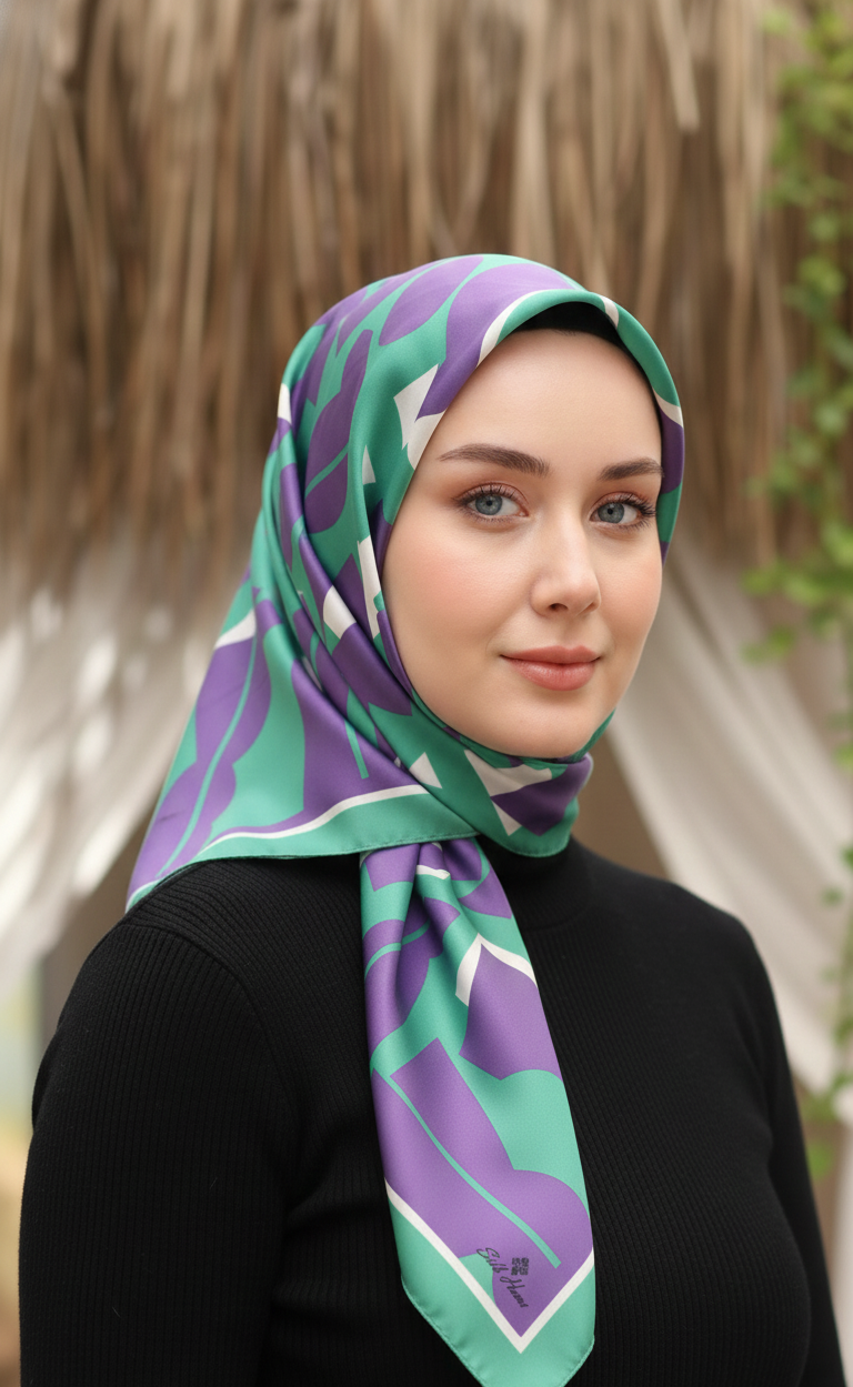 Silk Home Tivil İpek Eşarp IST 11399- 06 Mor Geometrik  Desen