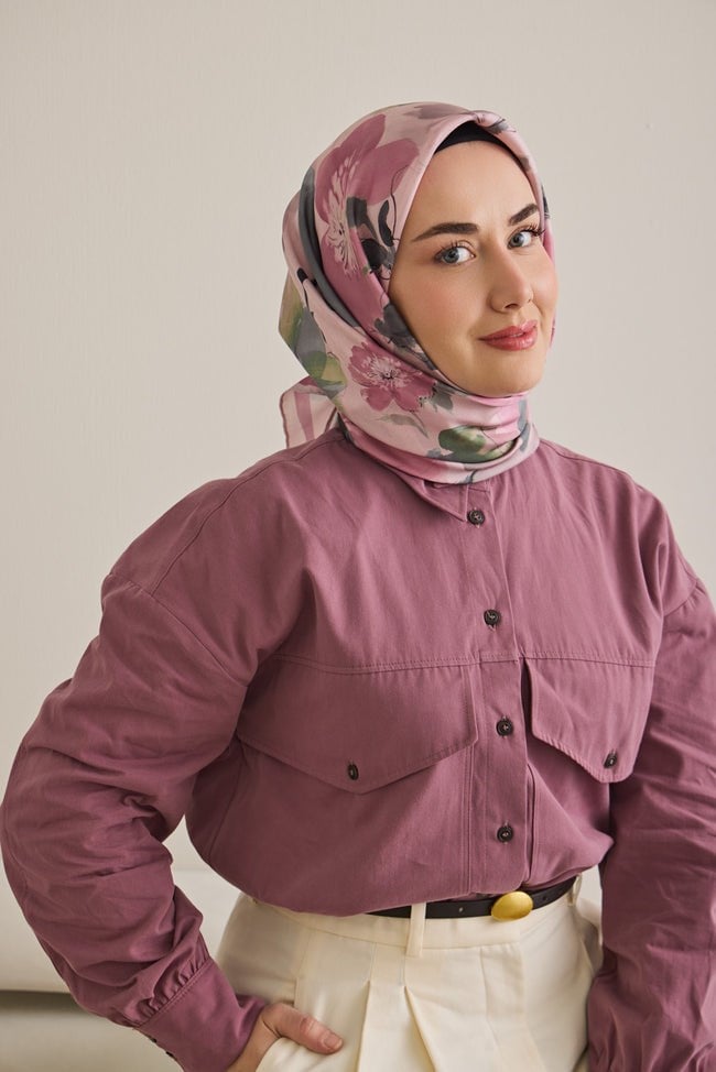 Silk Home Tivil İpek Eşarp IST 11498- 09 Pudra Çiçek Desen