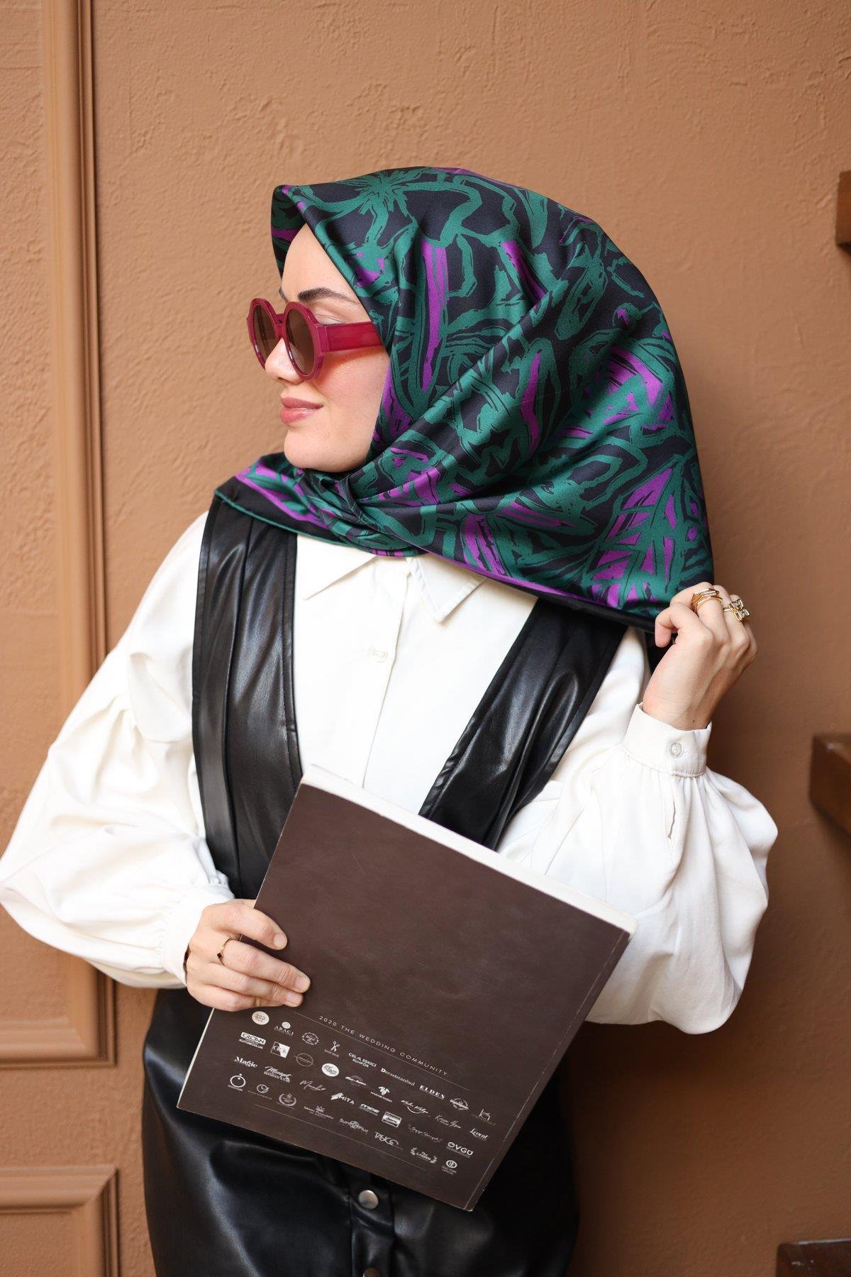 Silk Home Tivil İpek Eşarp IST11419-19 Siyah, Yeşil, Eflatun
