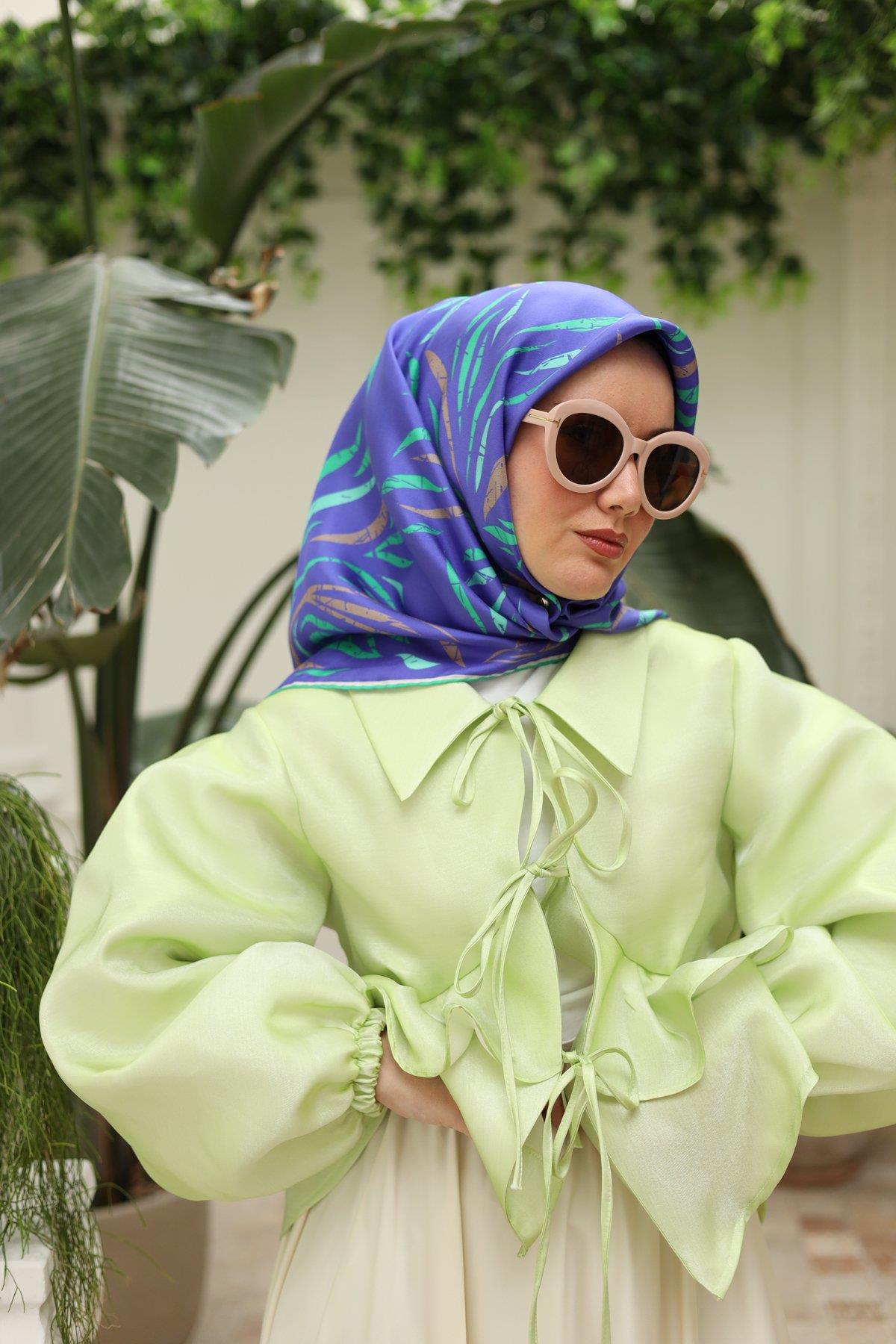 Silk Home Tivil İpek Eşarp IST 11432 - 01  Mor, Vizon, Yeşil