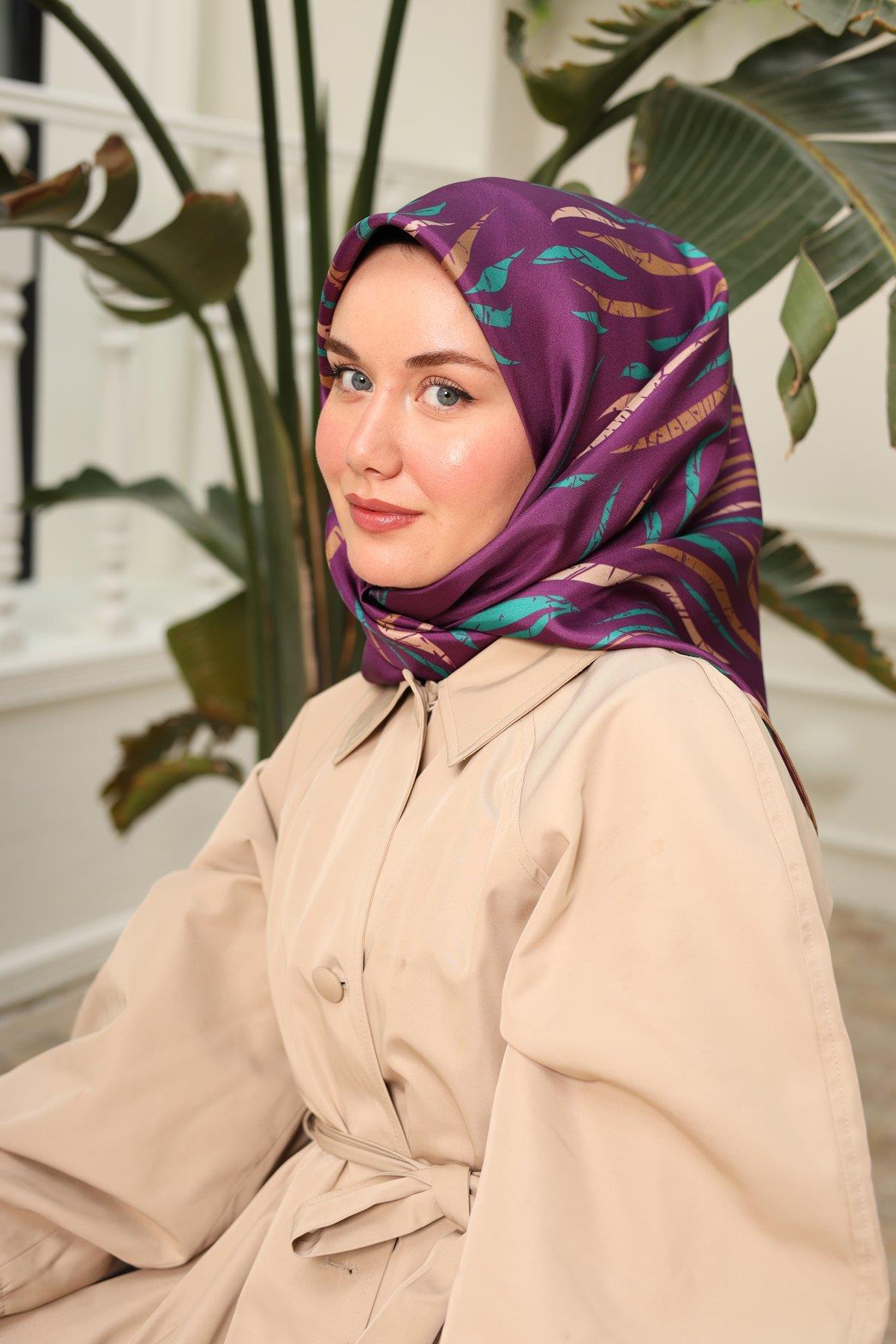 Silk Home Tivil İpek Eşarp IST 11432 - 04  Mürdüm Yaprak Desen