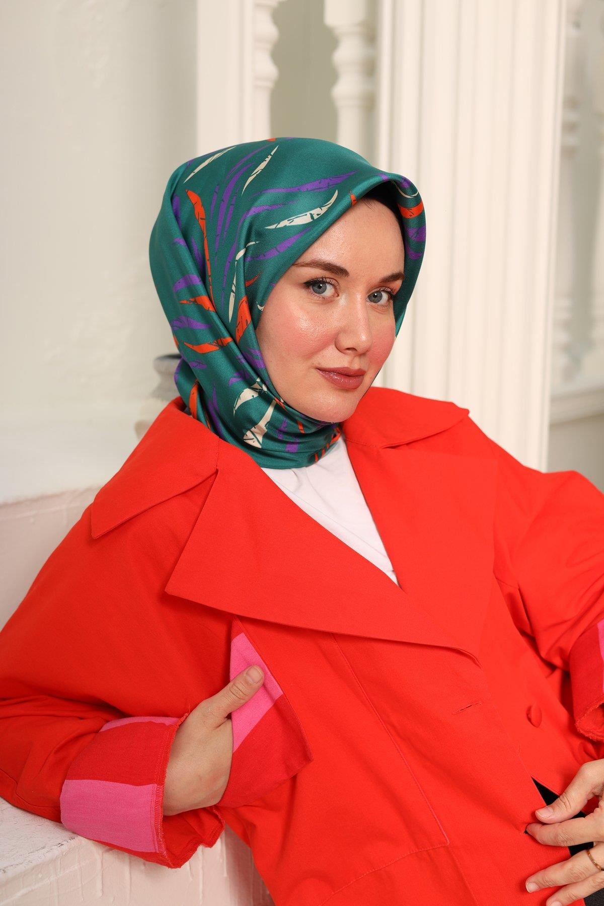 Silk Home Tivil İpek Eşarp IST11432-33 Yeşil, Parlak Turuncu, Mor
