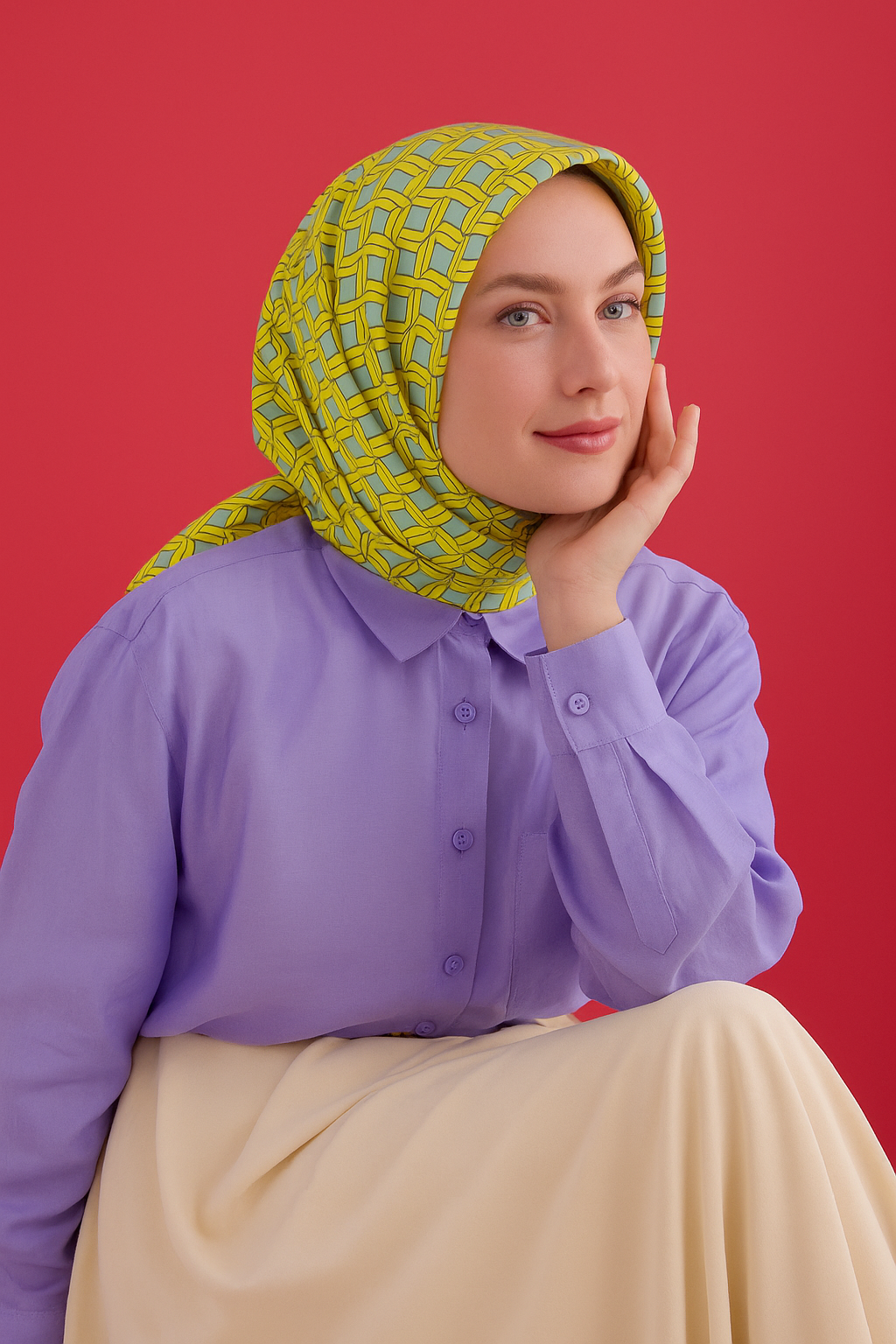 Silk Home Tivil Saf İpek 11479 - 52193 Sarı Turkuaz Soyut Desen