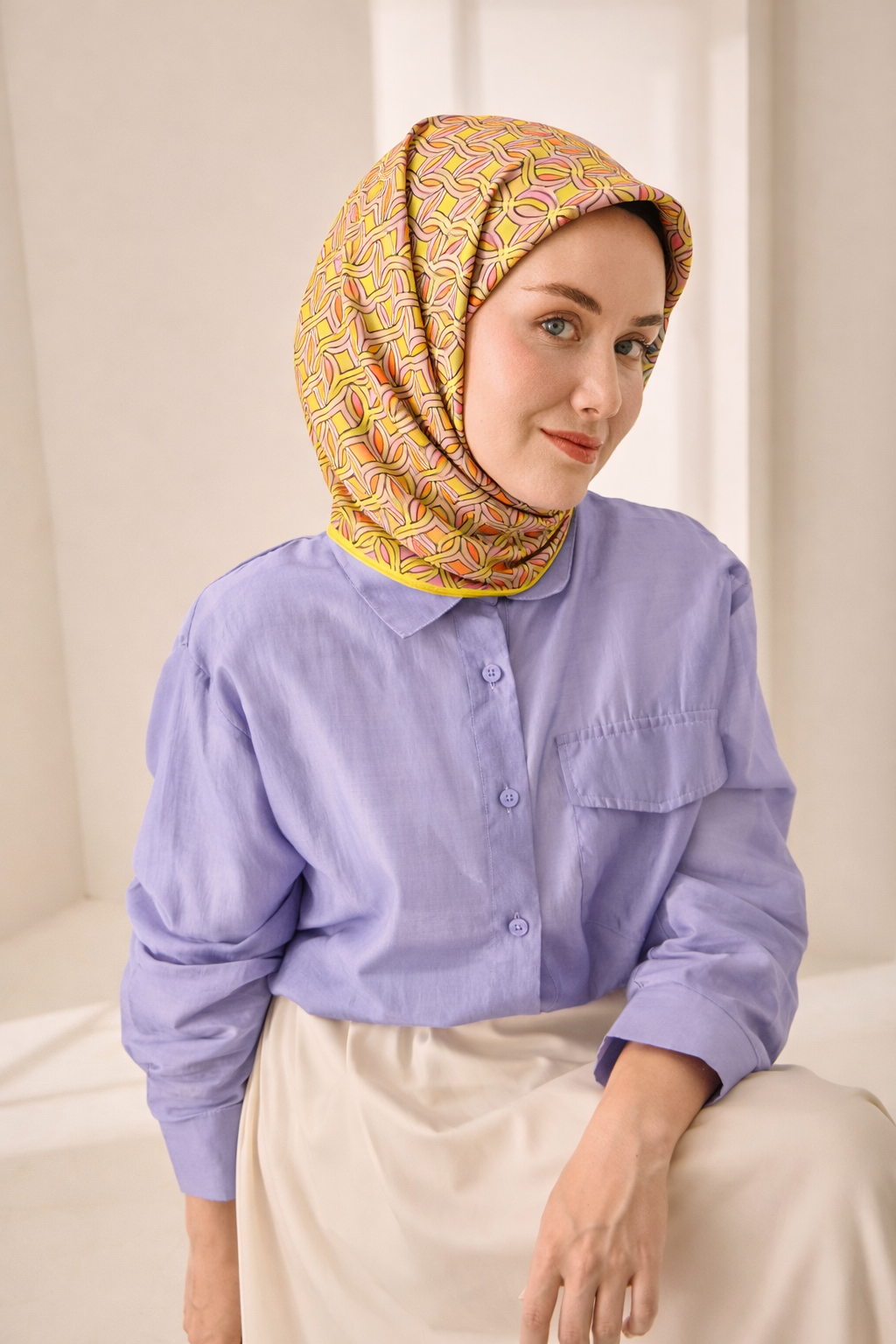 Silk Home Tivil Saf İpek 11479 - 52444 Sarı Pembe Soyut Desen