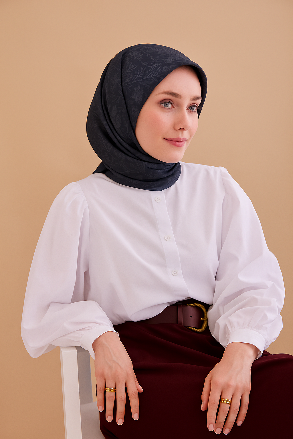 Silk Home Tivil Saf İpek 11496 - 13 Lacivert Yeşil Çiçek Desen