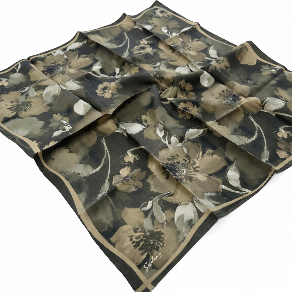 Silk Home Tivil Saf İpek 11498 - 13 Haki Çiçek Desen