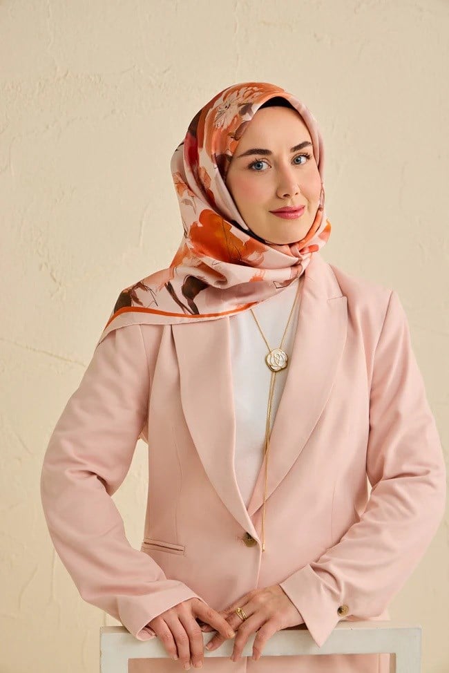 Silk Home Tivil Saf İpek 11498 - 14 Turuncu Çiçek Desen
