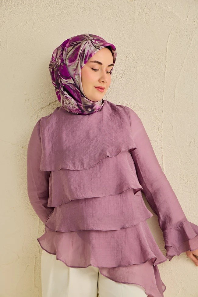 Silk Home Tivil Saf İpek 11501 - 16 Mor Çiçek Desen