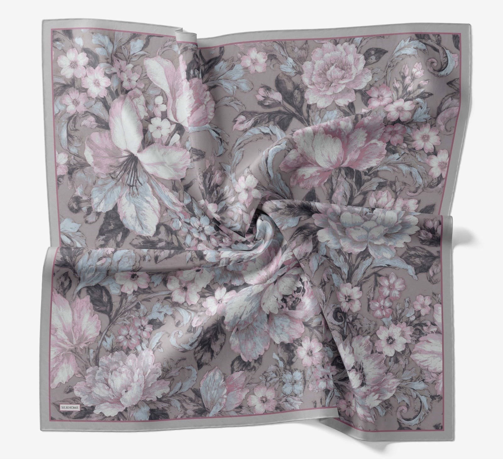 Silk Home Velora Eşarp IST Gri - Mürdüm  Çiçek Desen