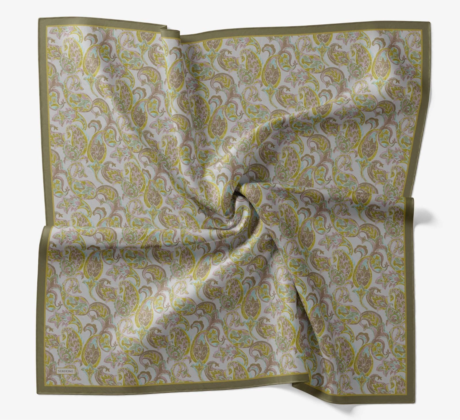 Silk Home Velora Eşarp IST  Haki  - Sarı Etnik Desen