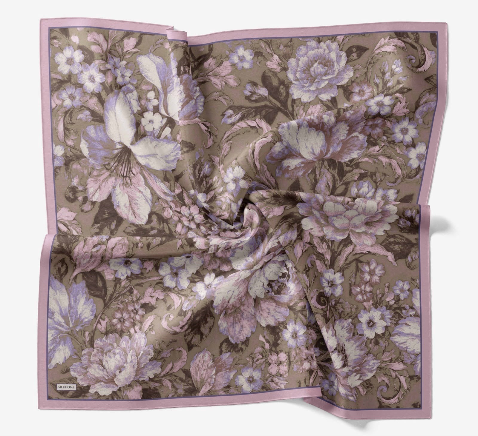 Silk Home Velora Eşarp IST Şeker Pembesi - Koyu Vizon  Çiçek Desen