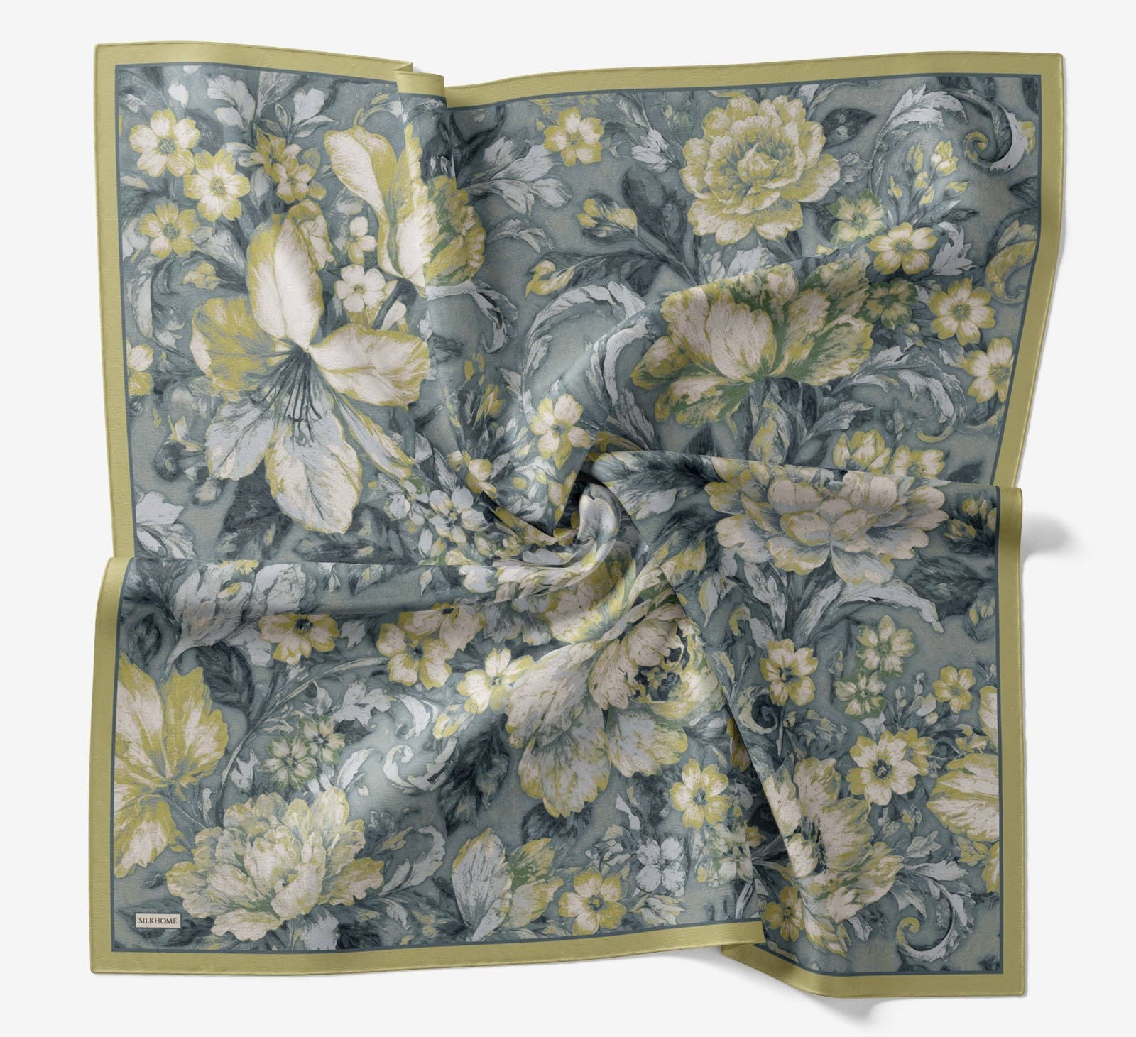 Silk Home Velora Eşarp IST Yeşil - Mavi  Çiçek Desen