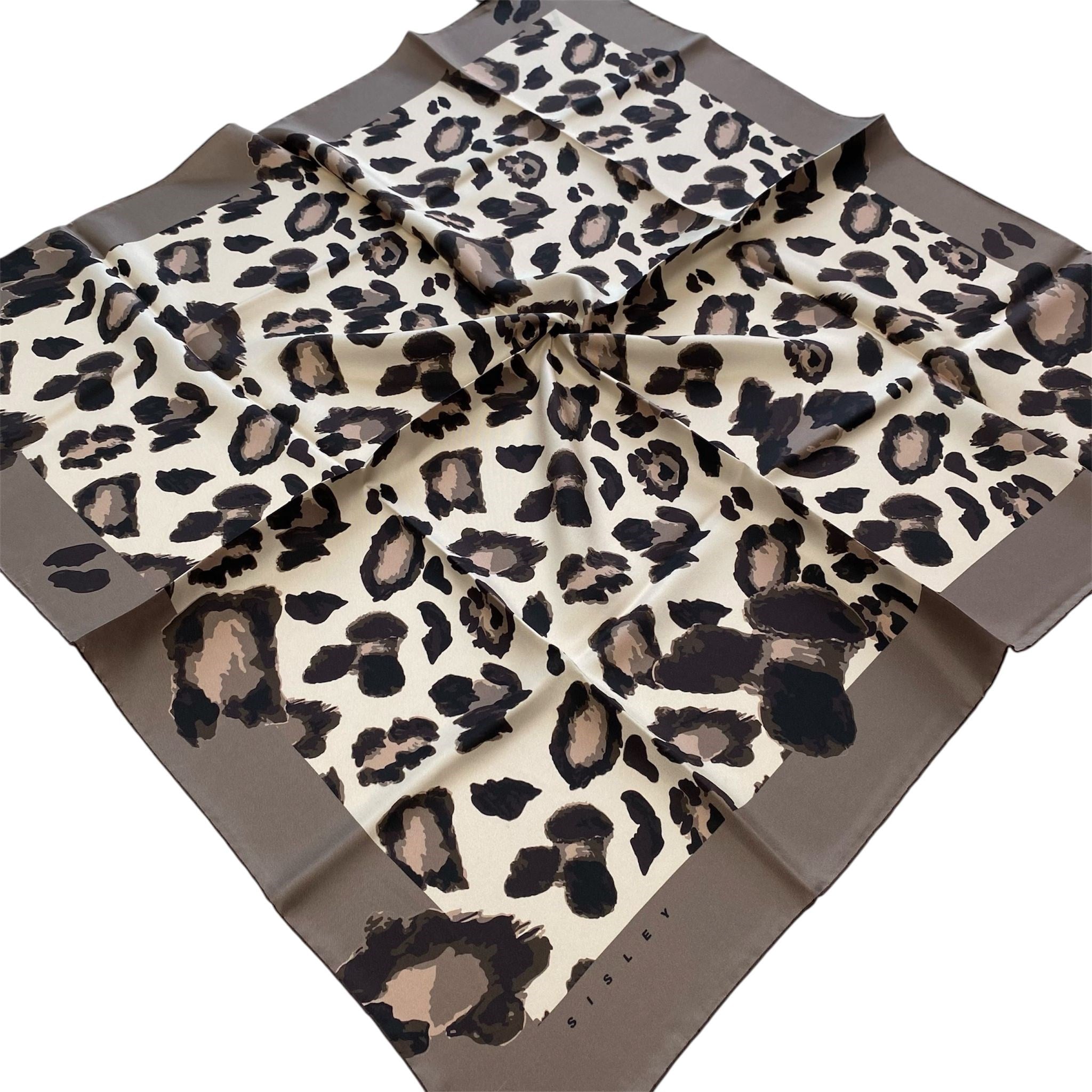 Sisley Tivil Saf İpek Eşarp Gri Leopar Desen 2022 - 009