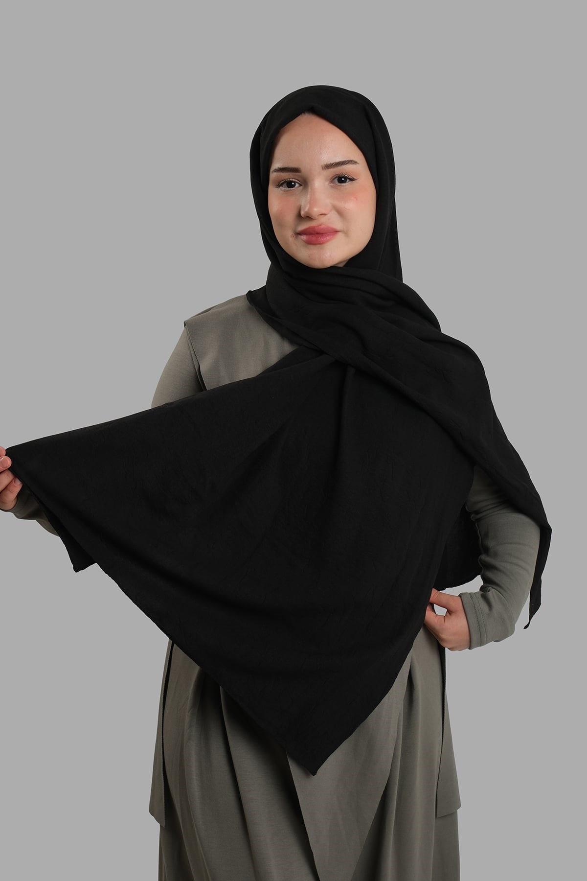 Siyah Düz Klasik Ria Şal İtalyan Dikişli Pamuk Caz Sade 202130_01