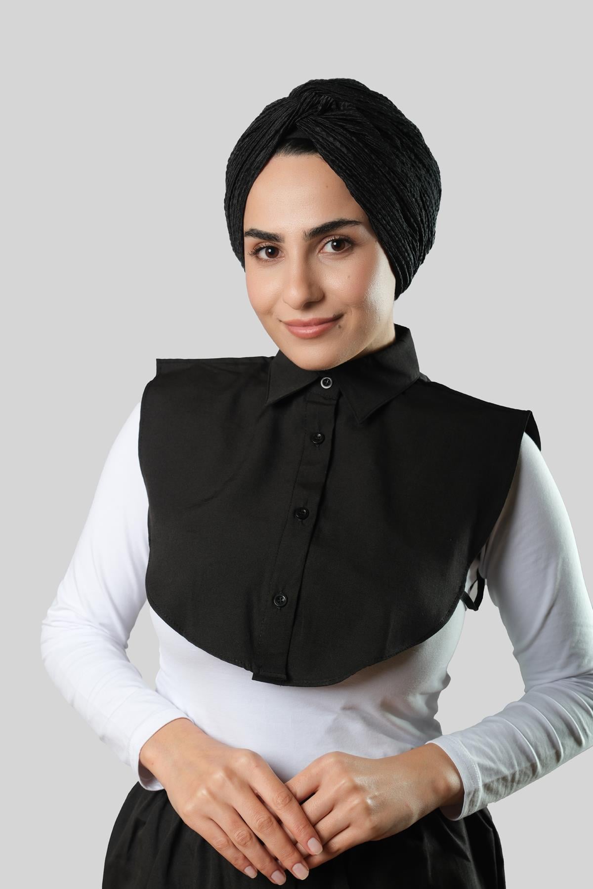 Siyah Gömlek Yakalı Boyunluk Terikoton Düz 1015_01