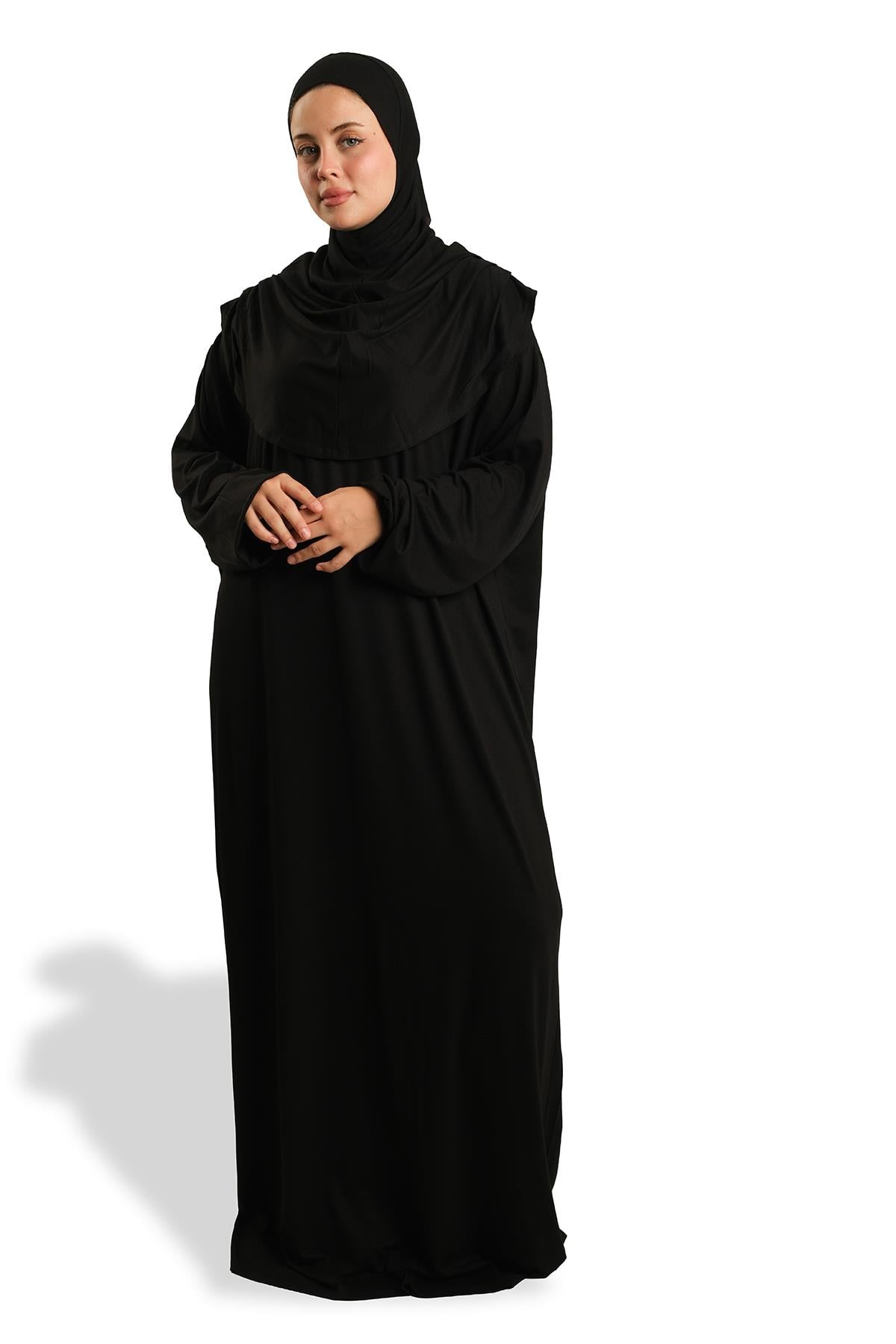 Siyah Tek Parça Namaz Elbisesi Viskon Düz 2503_01