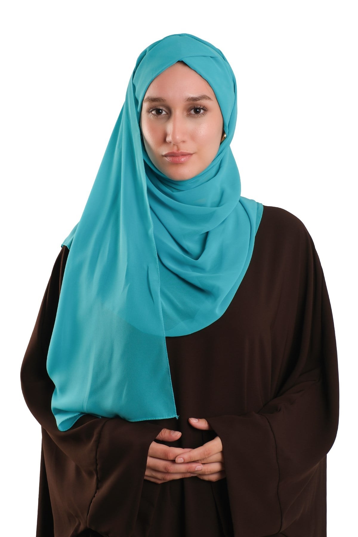 Su Yeşili Pratik Hazır Geçmeli Bone Şal Şifon Kendinden Boneli Tek Bantlı 1453_32
