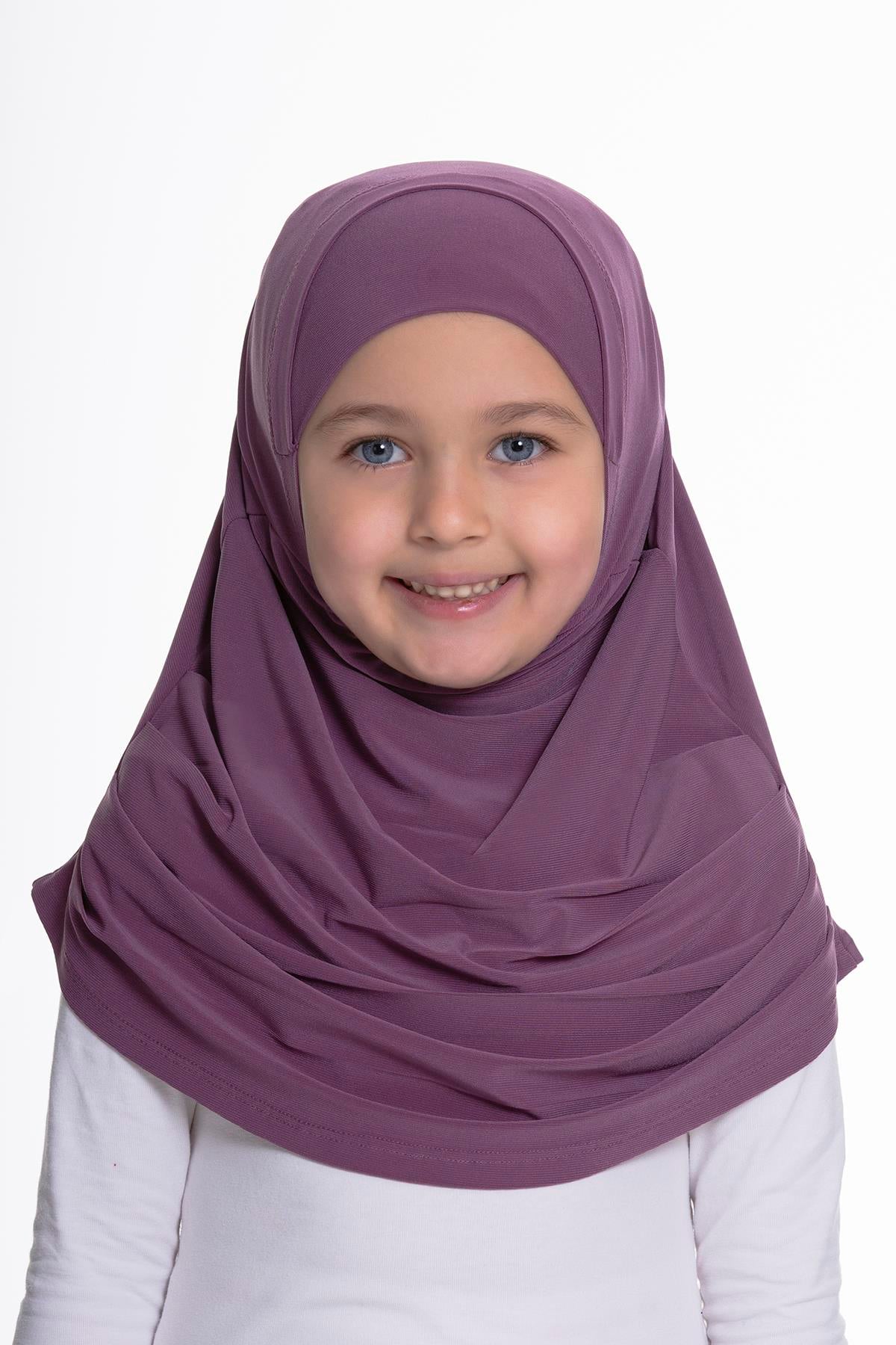 Violet Pratik Hazır Geçmeli Çocuk Tesettür Bone Sandy Kumaş Kendinden Boneli 78_21