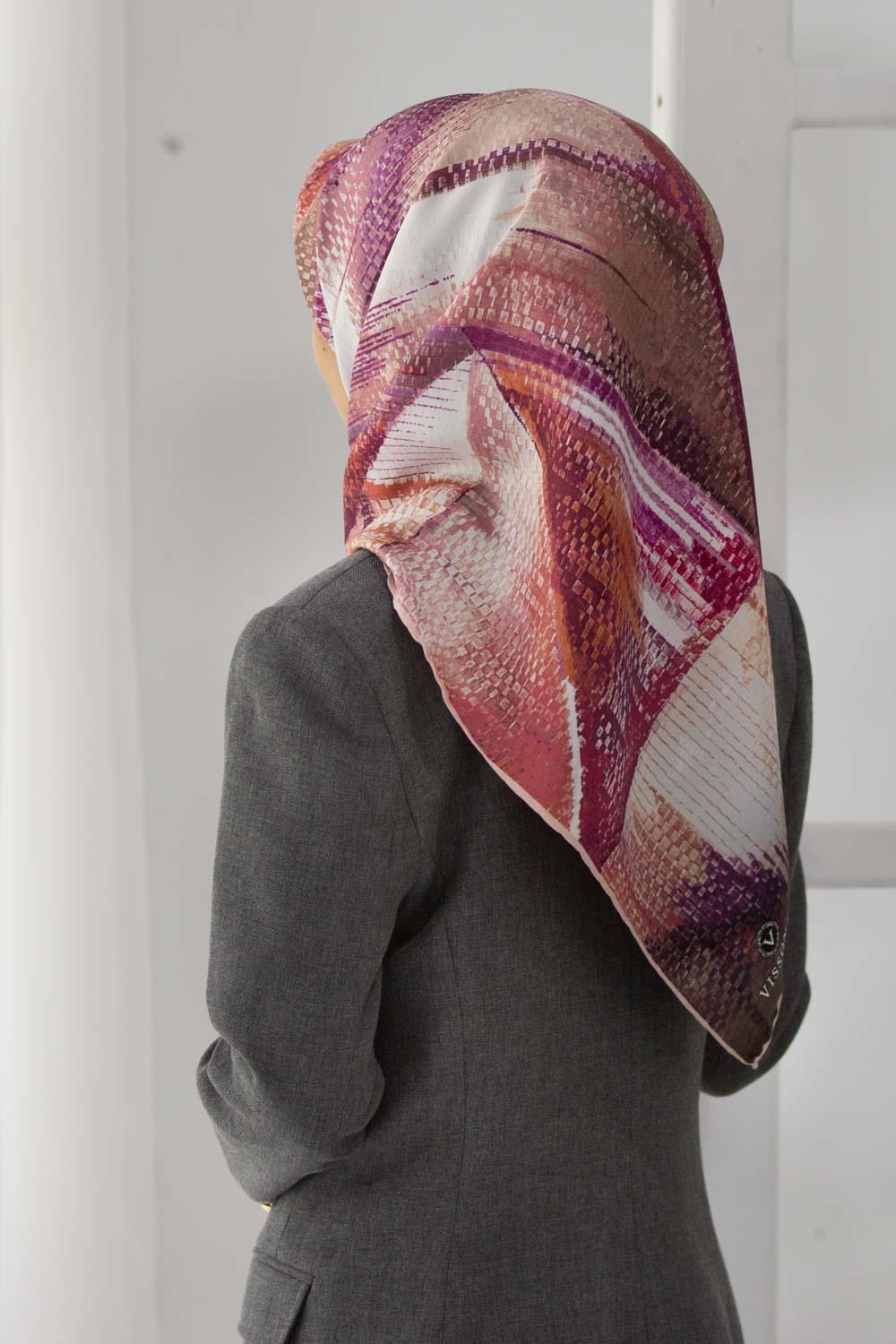 Vissona SalmonPowder Marble Pattern Twill Silk Scarf 5171900120019